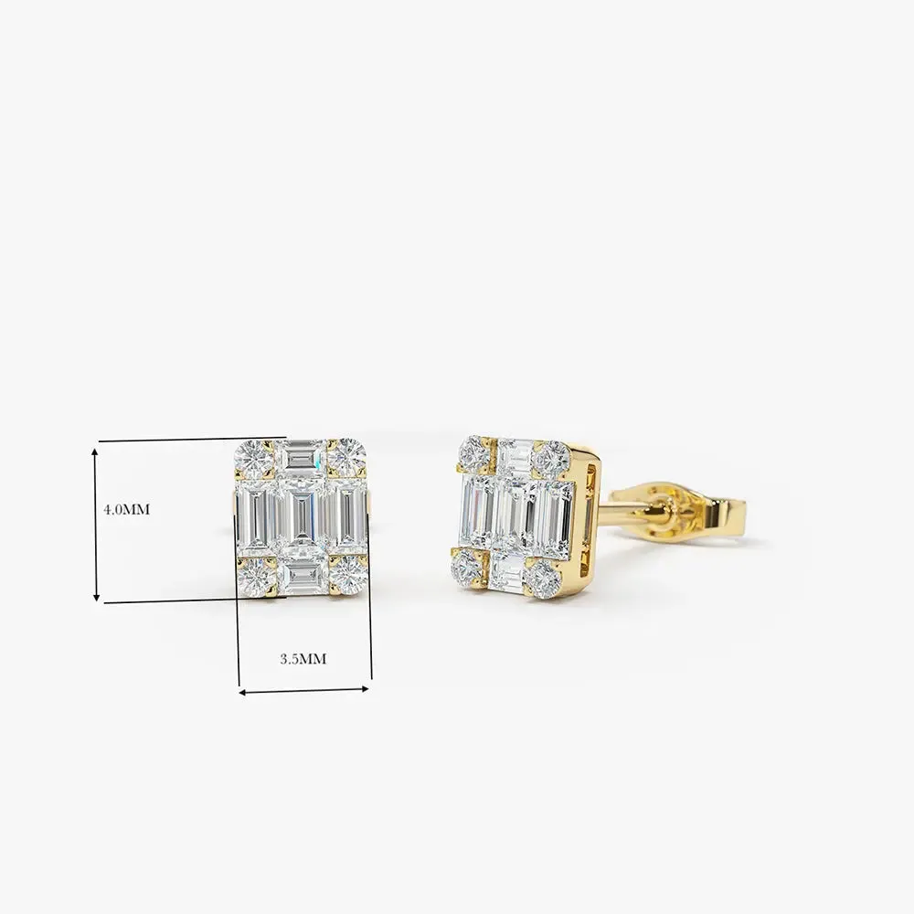 0.20CTW Baguette and Round Diamond Earrings