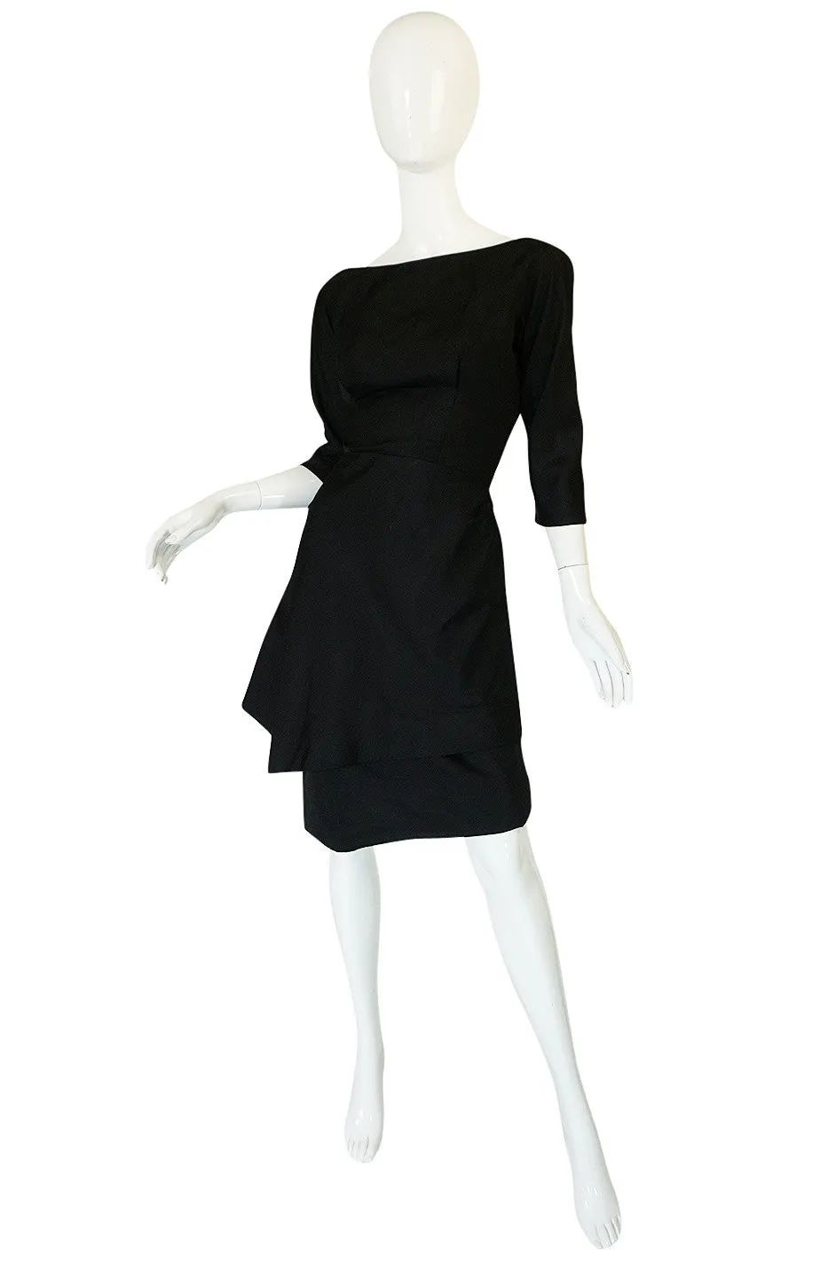 1950s Demi Couture Christian Dior Black Silk Bow Dress