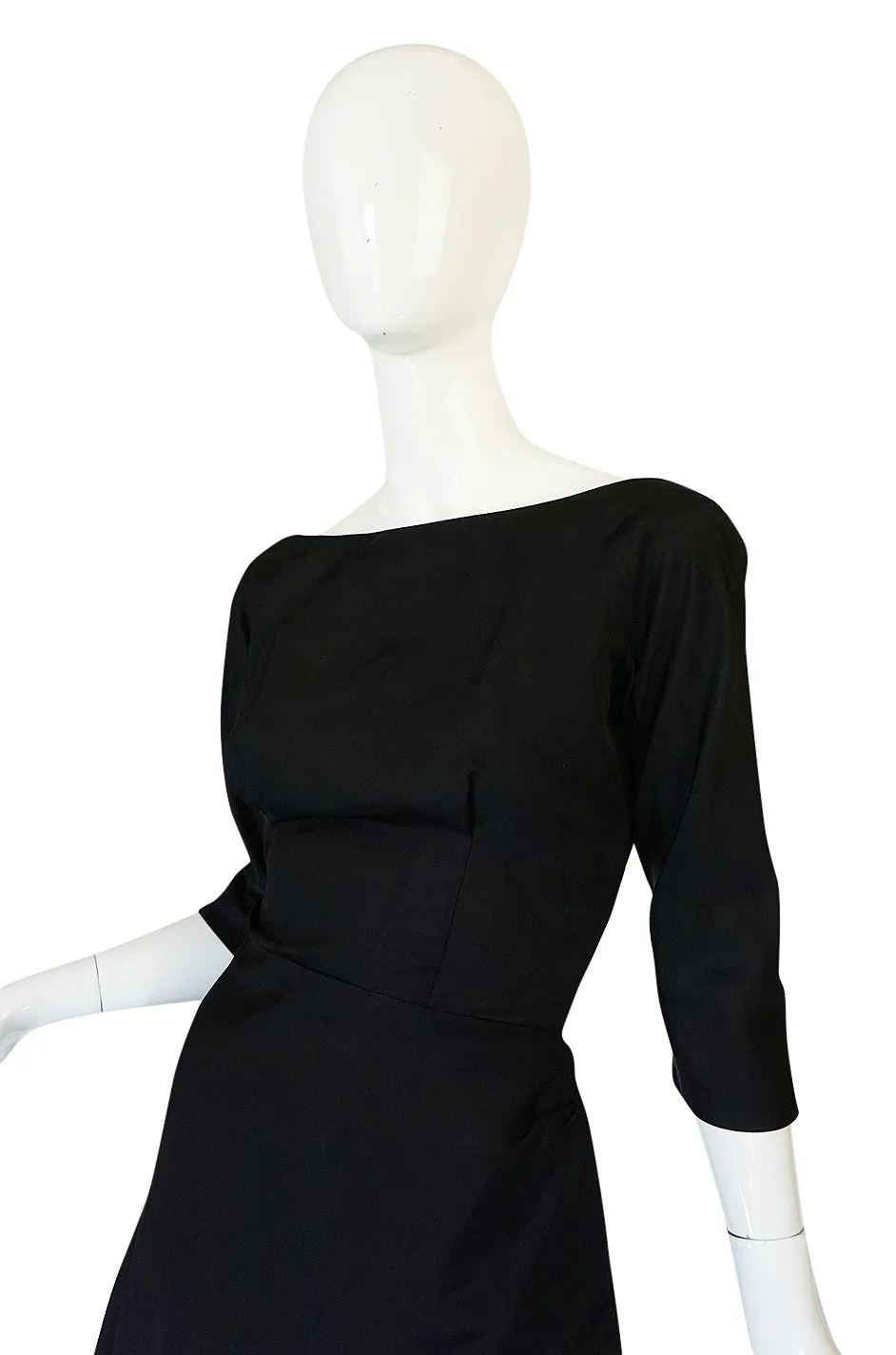 1950s Demi Couture Christian Dior Black Silk Bow Dress