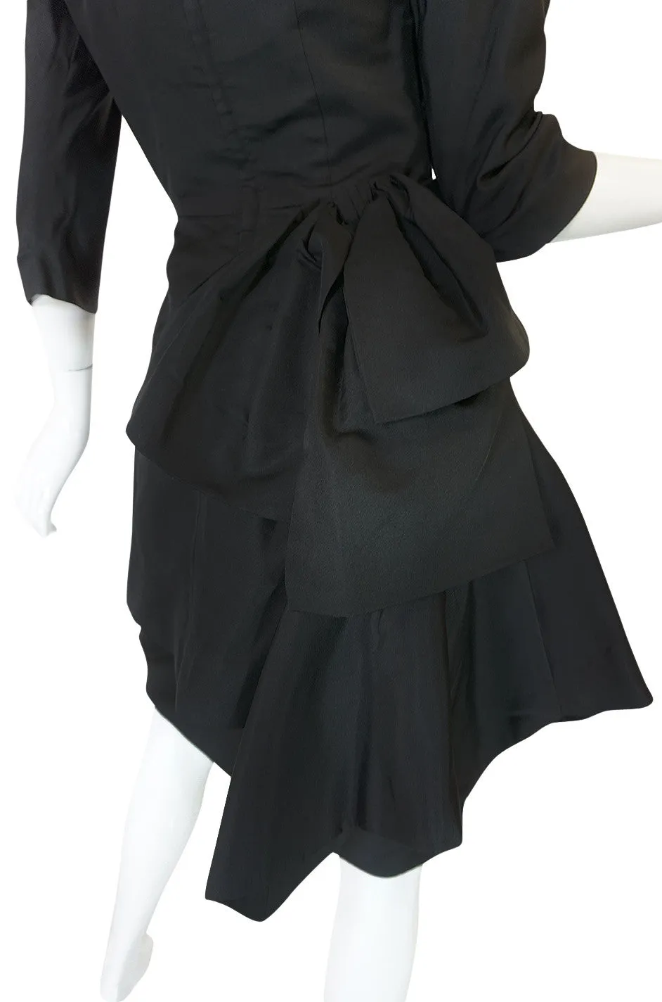 1950s Demi Couture Christian Dior Black Silk Bow Dress