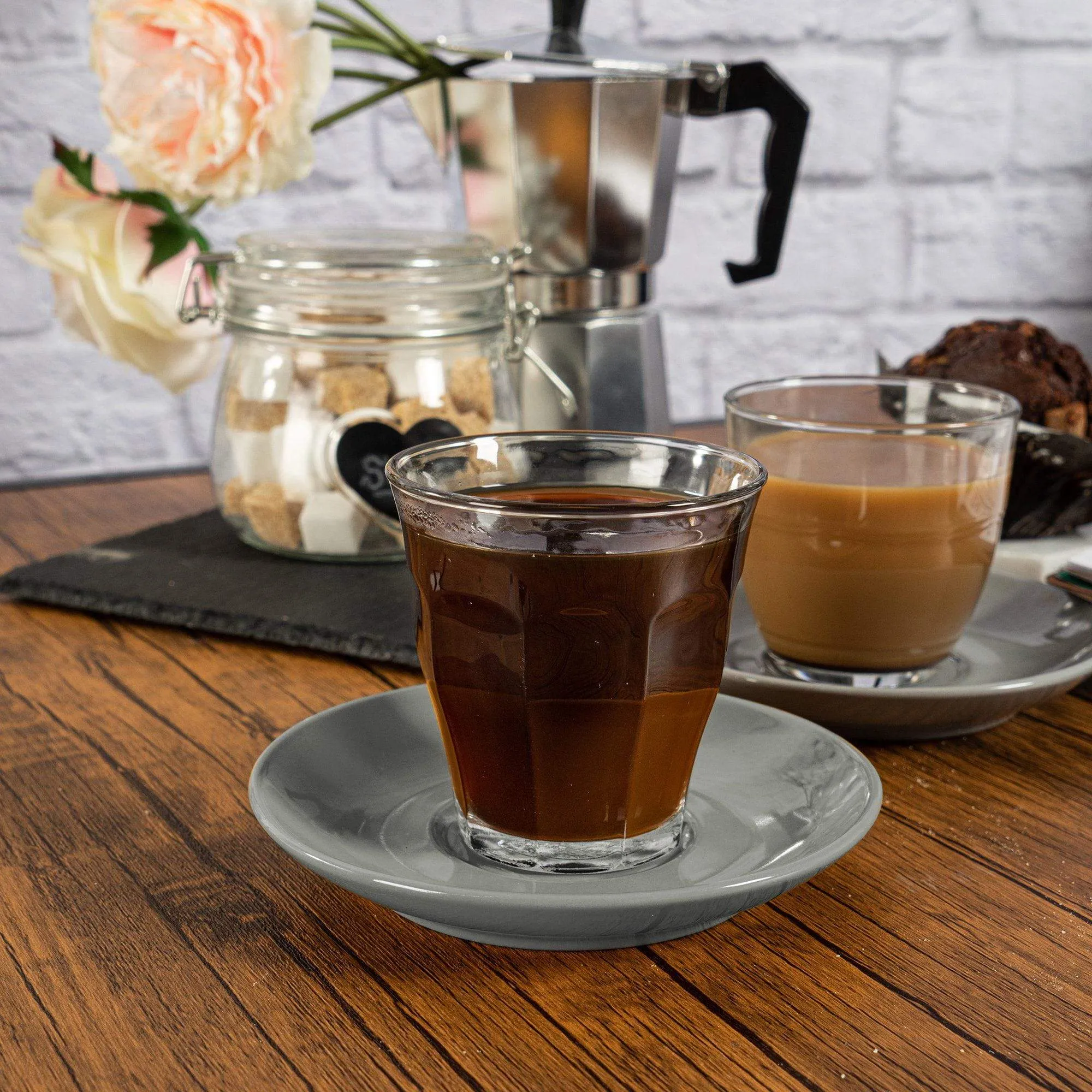 200ml Picardie Glass Coffee Cups & Saucers Set - Pack of Six - By Duralex