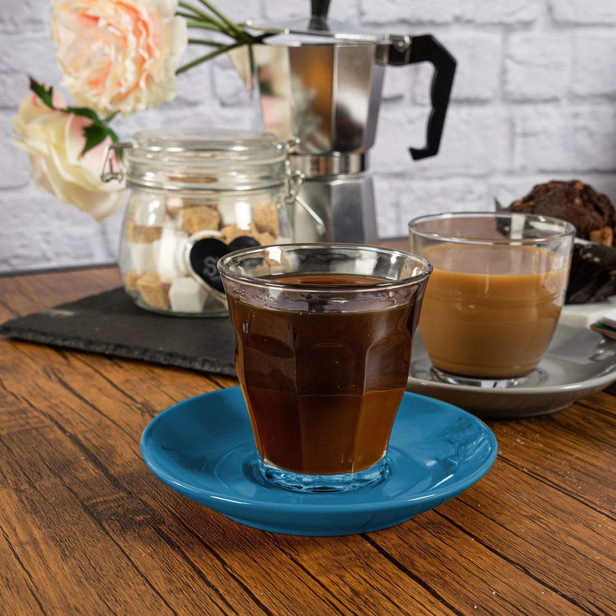 200ml Picardie Glass Coffee Cups & Saucers Set - Pack of Six - By Duralex