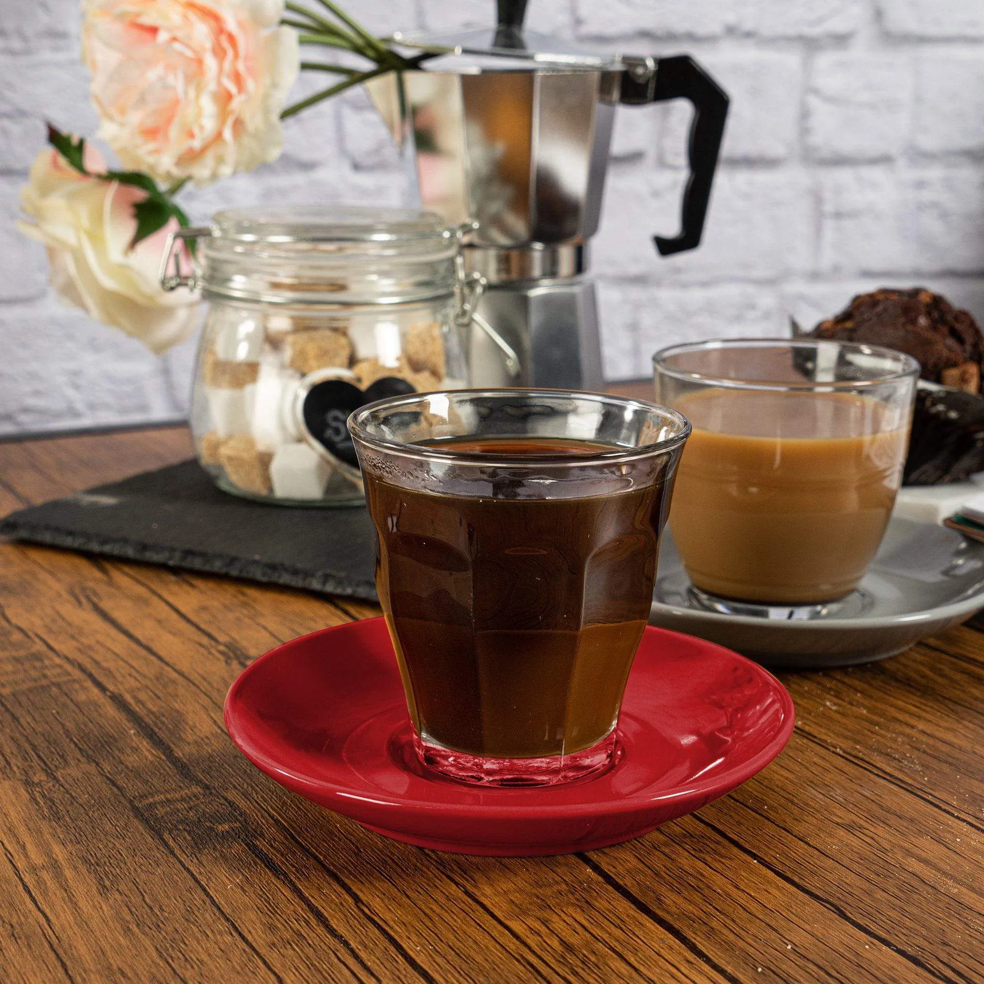 200ml Picardie Glass Coffee Cups & Saucers Set - Pack of Six - By Duralex