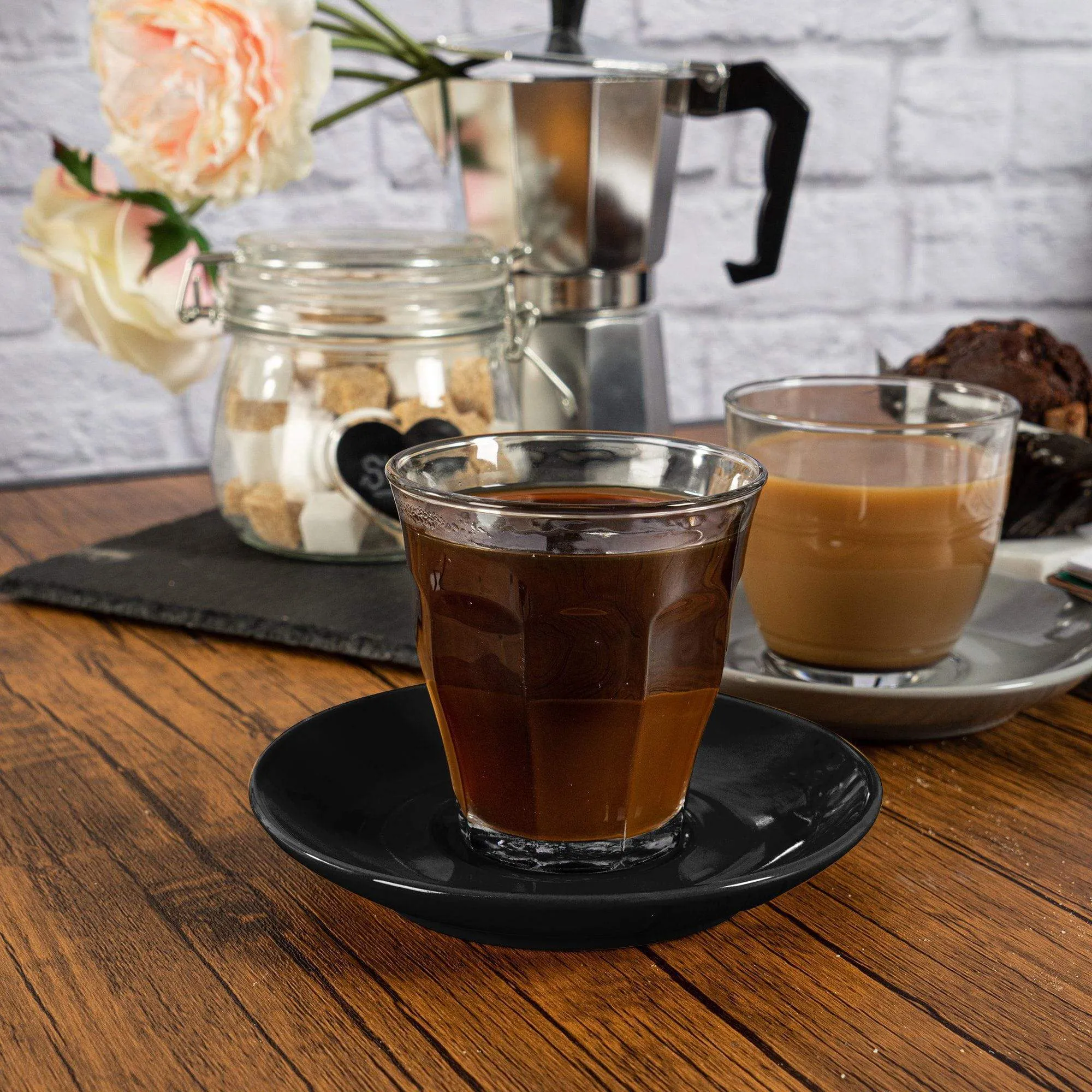 200ml Picardie Glass Coffee Cups & Saucers Set - Pack of Six - By Duralex