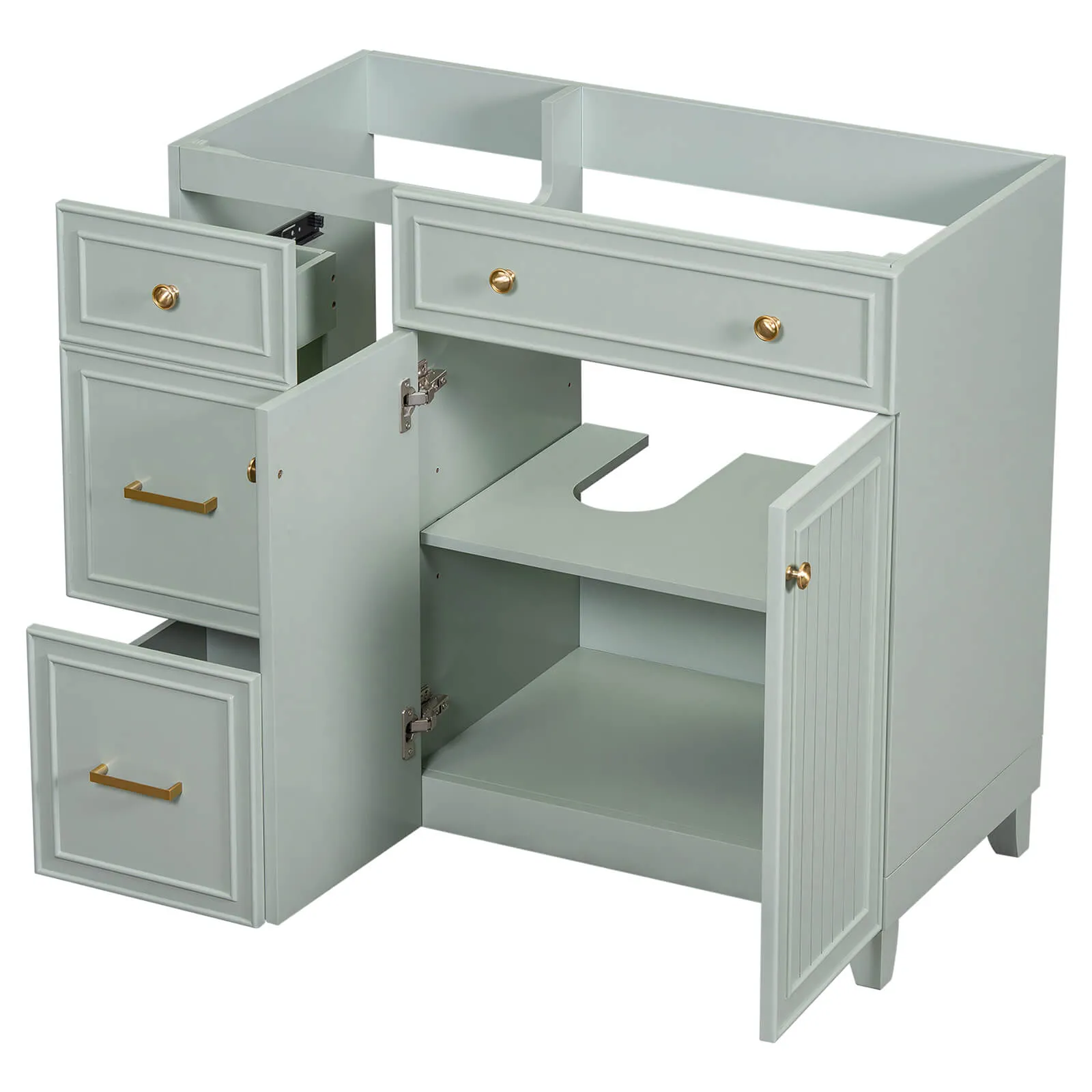 36" Light Gray-Green Bathroom Vanity with Adjustable Shelves (Cabinet Only)