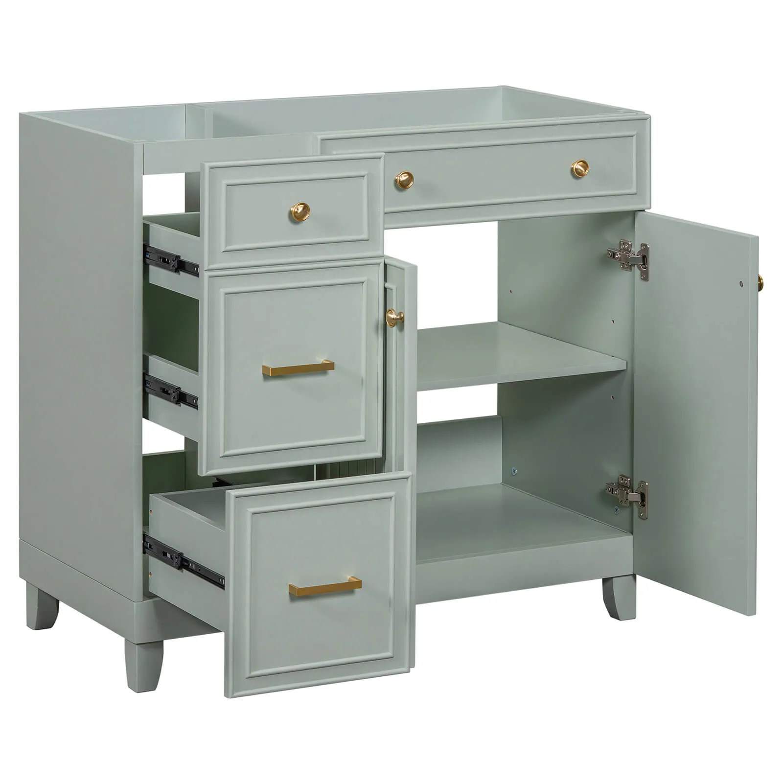 36" Light Gray-Green Bathroom Vanity with Adjustable Shelves (Cabinet Only)