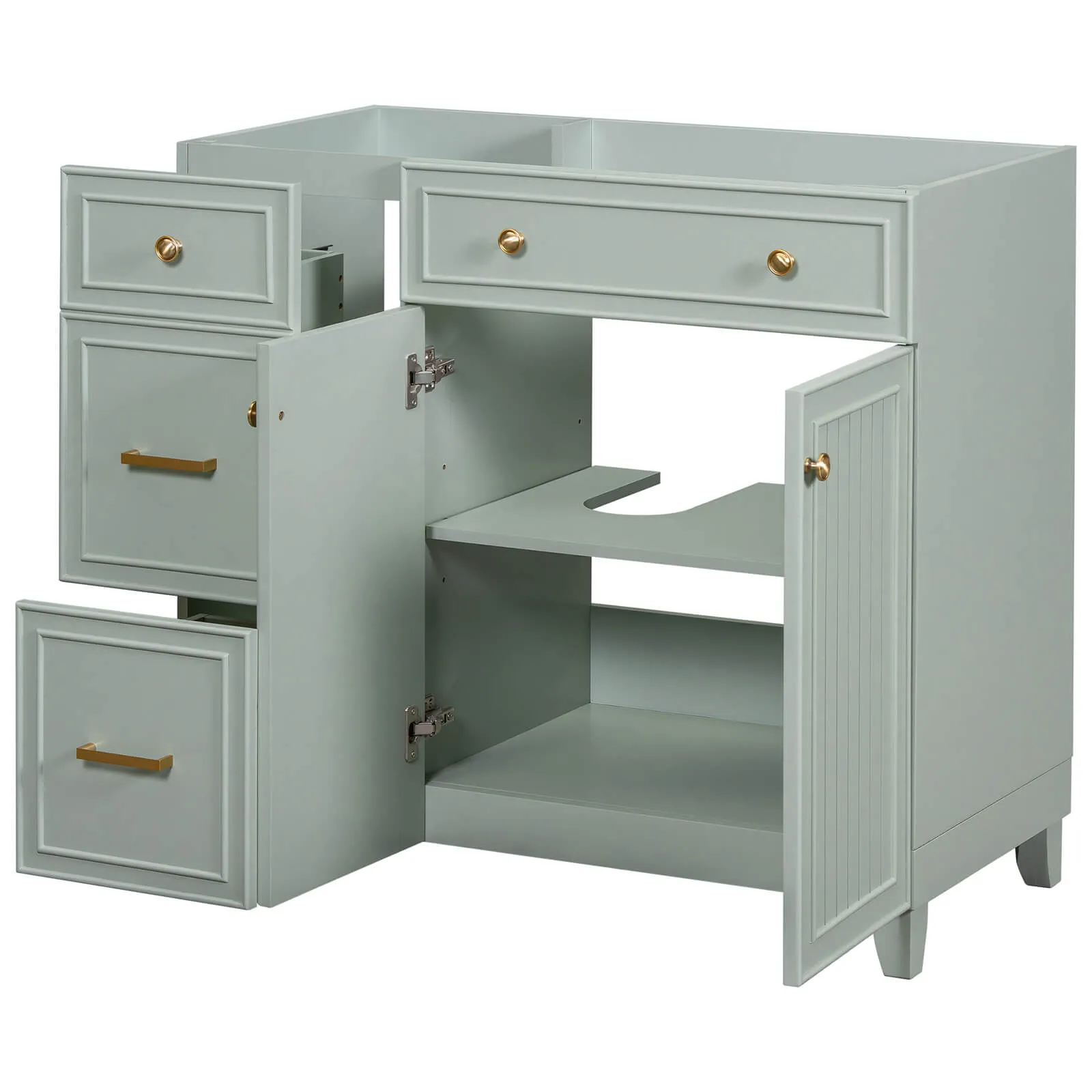 36" Light Gray-Green Bathroom Vanity with Adjustable Shelves (Cabinet Only)