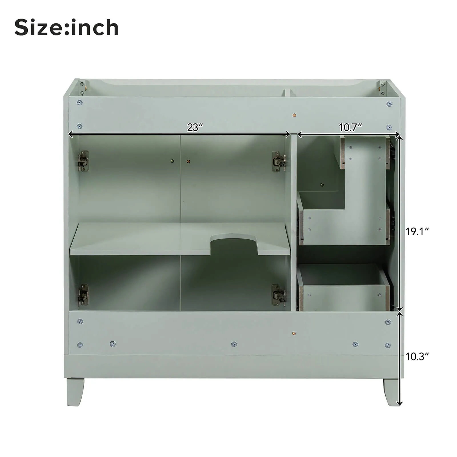 36" Light Gray-Green Bathroom Vanity with Adjustable Shelves (Cabinet Only)