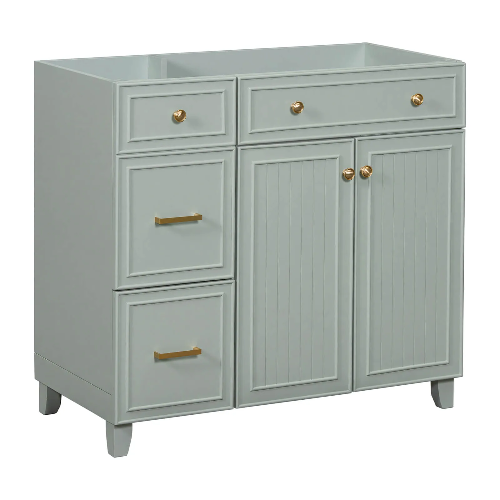 36" Light Gray-Green Bathroom Vanity with Adjustable Shelves (Cabinet Only)