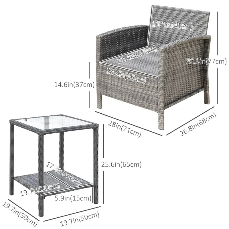 3pc Wicker Patio Coffee Table Set  - Blue