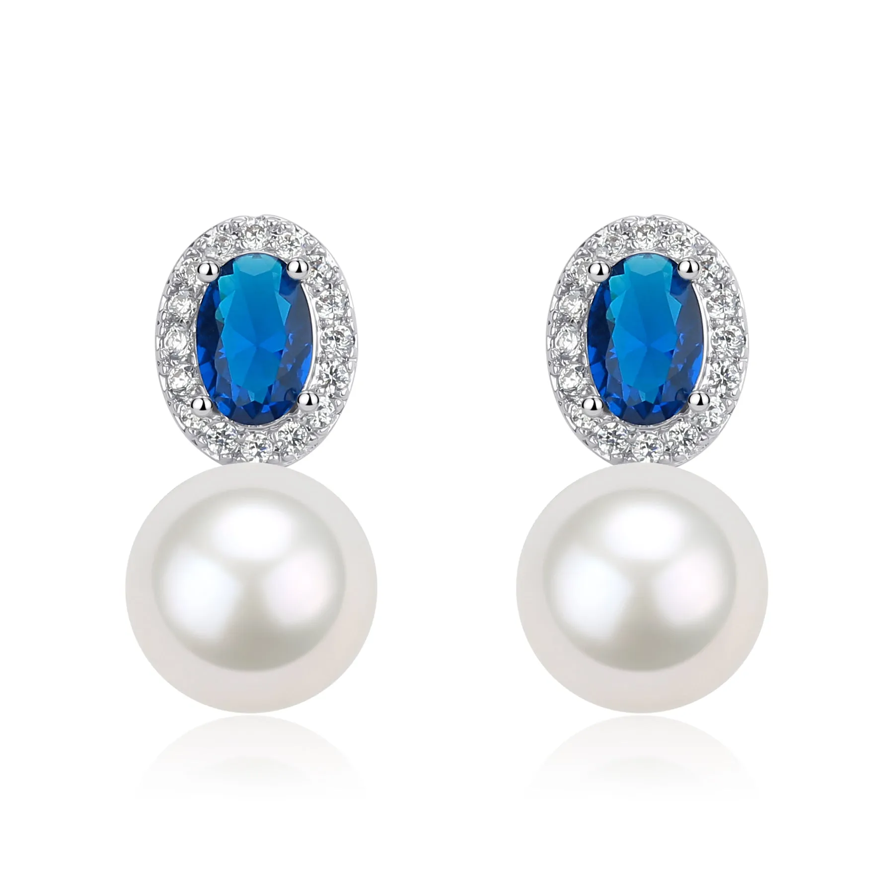 7-8mm Blue Crystal CZ Pearl Earrings