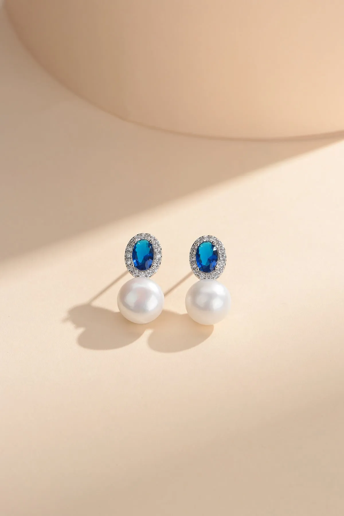 7-8mm Blue Crystal CZ Pearl Earrings