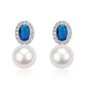 7-8mm Blue Crystal CZ Pearl Earrings