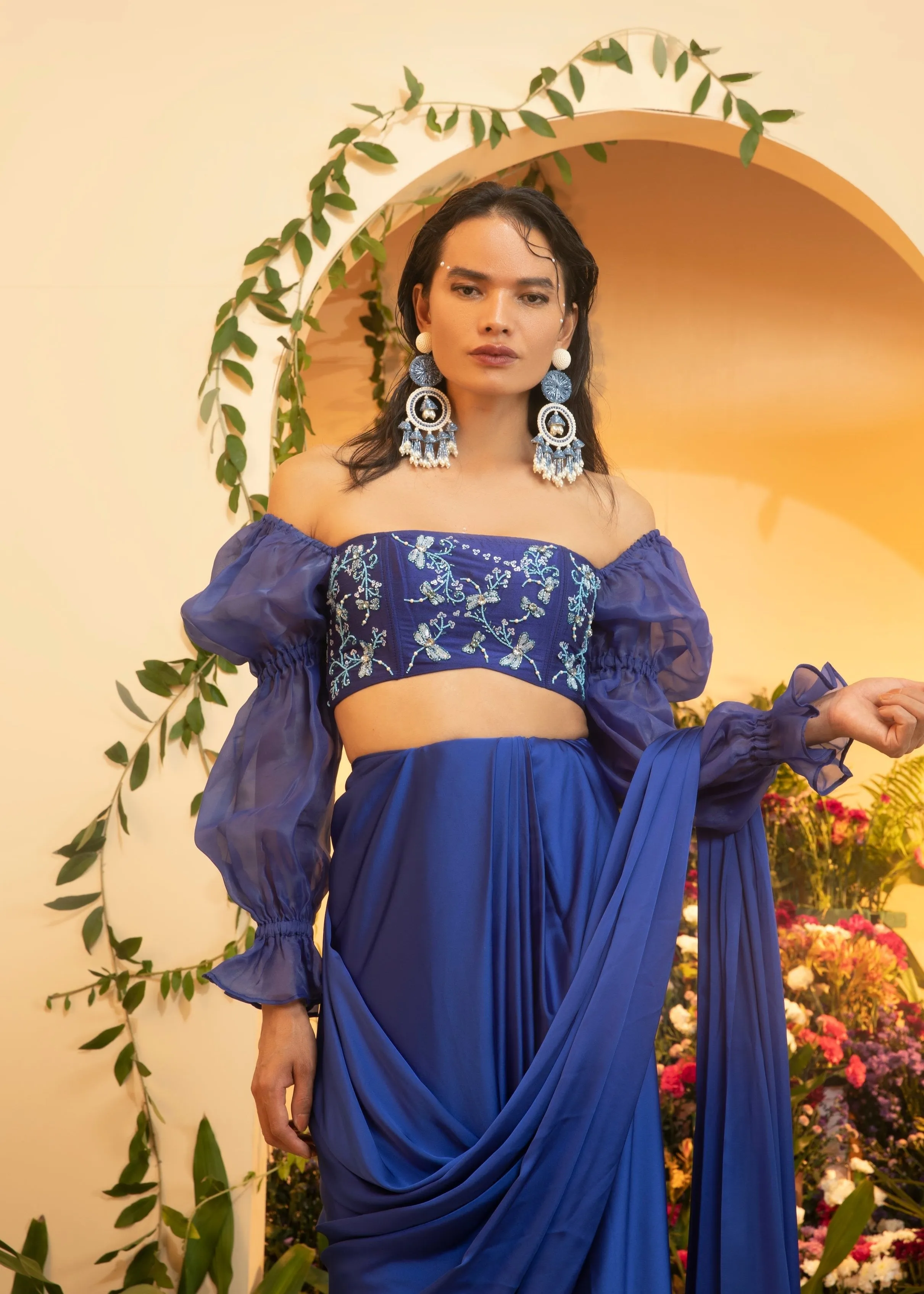 Abira Sapphire Satin Pre-Stitched Saree