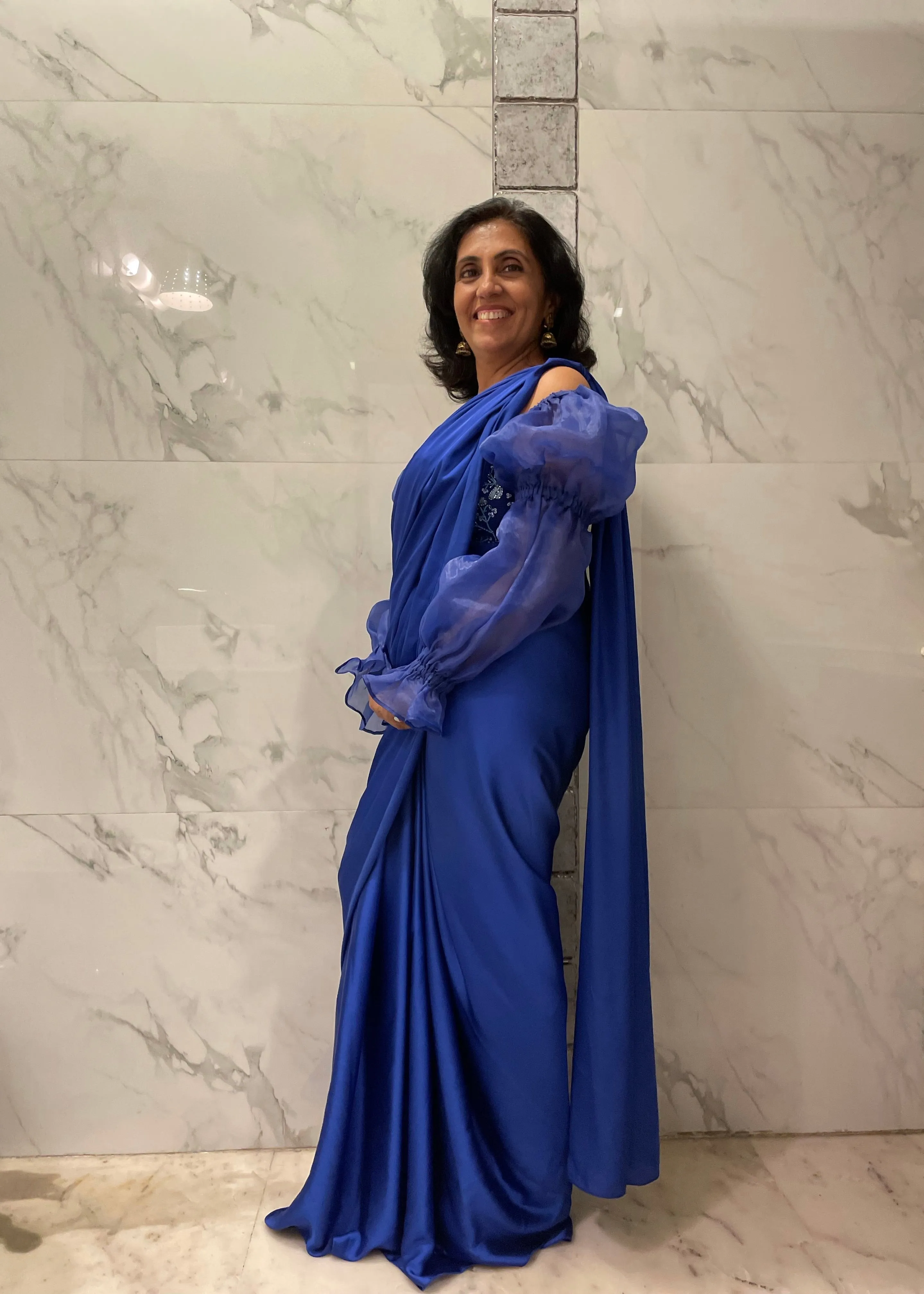 Abira Sapphire Satin Pre-Stitched Saree