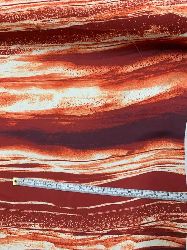 Abstract Wash Printed Silk Georgette - Red / Maroon / White