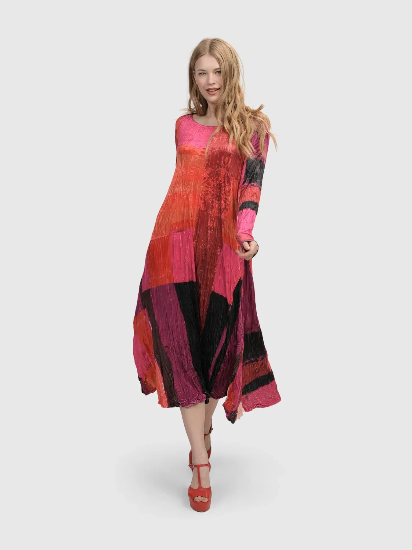 AD108M VELVET CRUSH A-LINE DRESS-MAGENTA