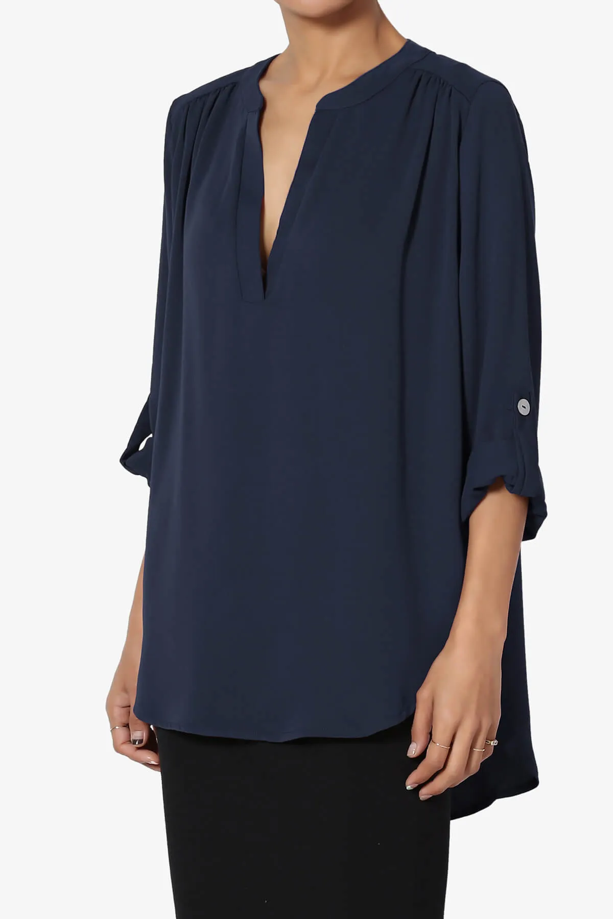 Alia Shirred Split Neck Blouse