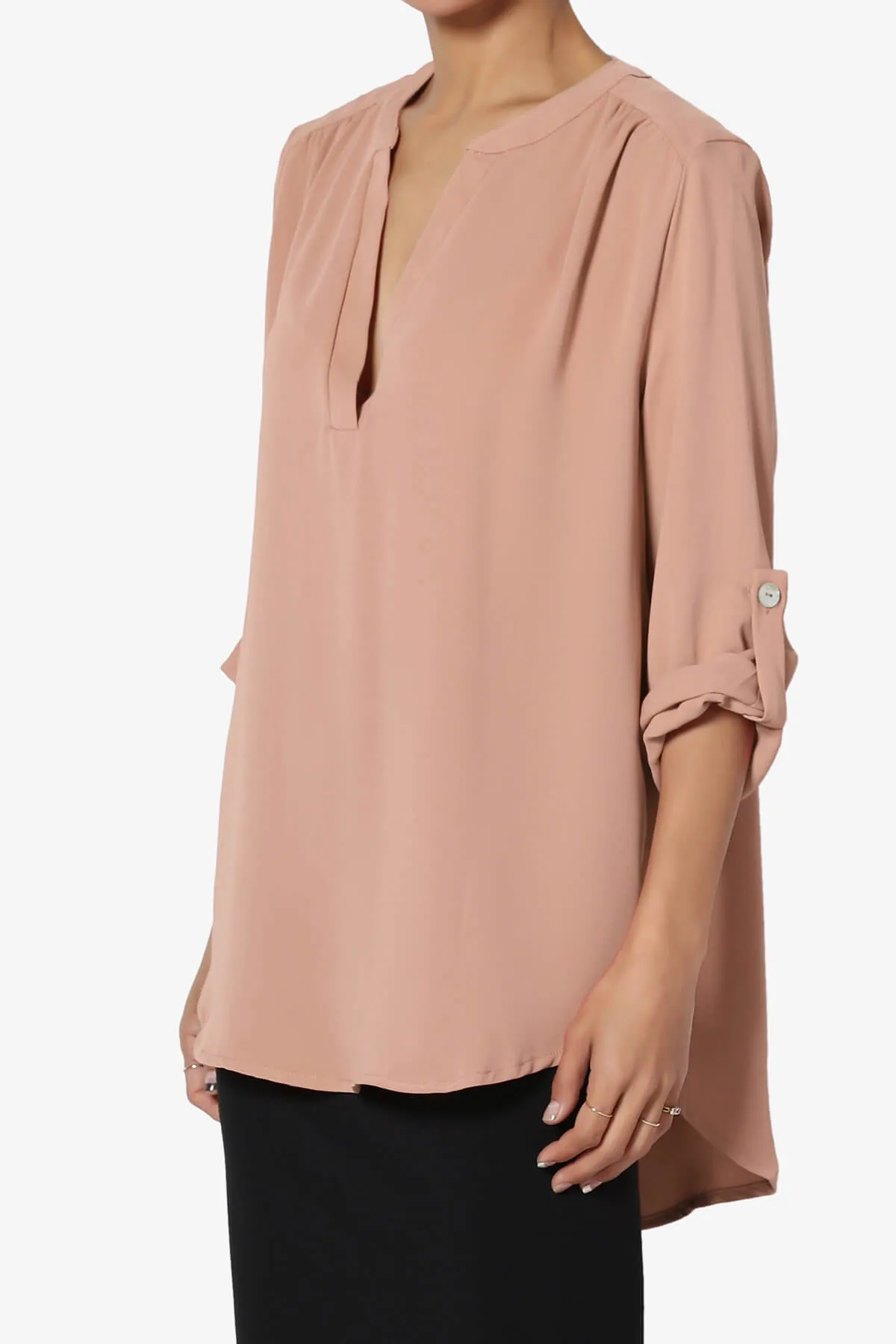 Alia Shirred Split Neck Blouse