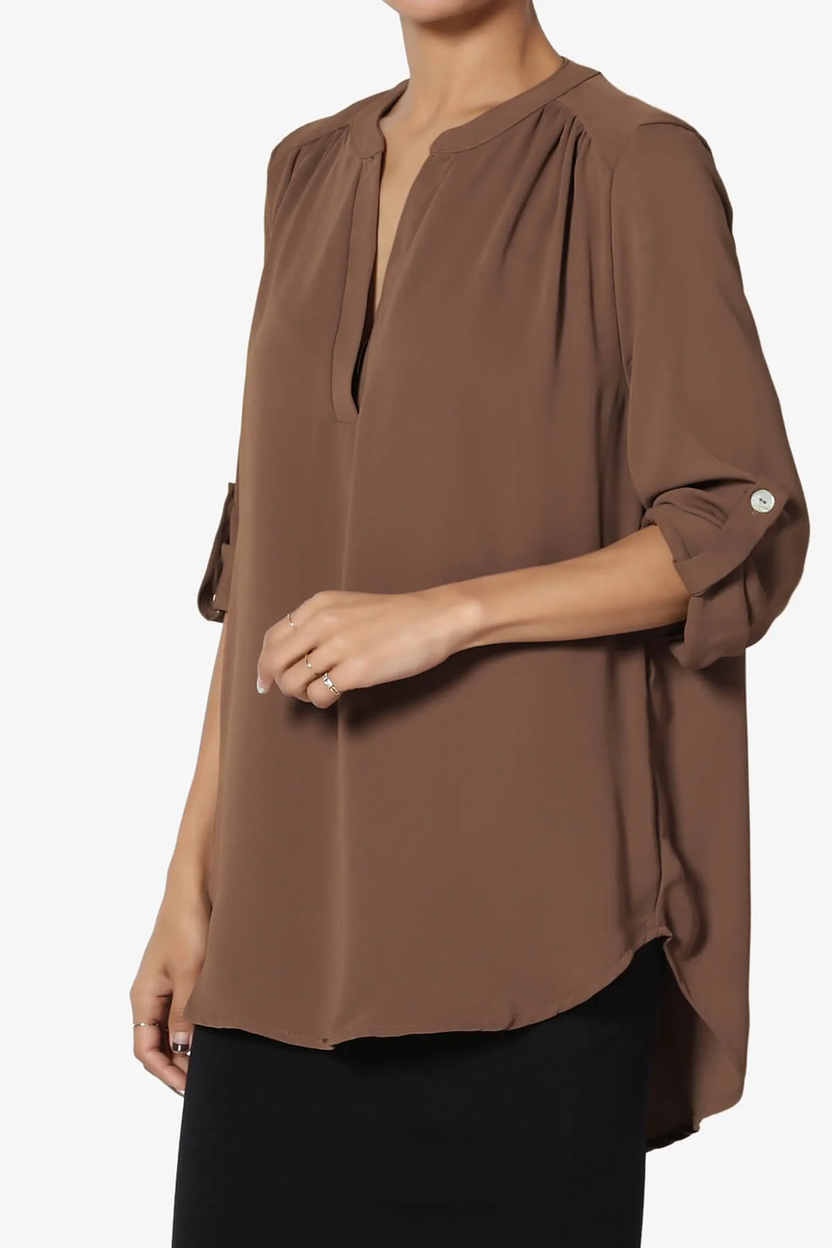 Alia Shirred Split Neck Blouse