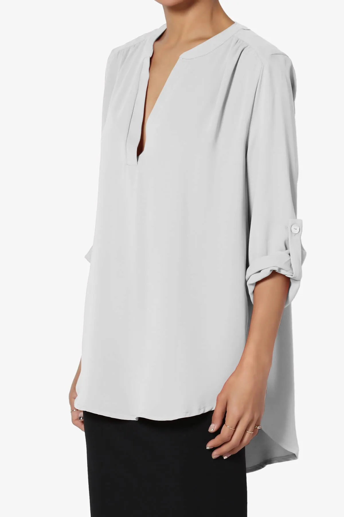 Alia Shirred Split Neck Blouse