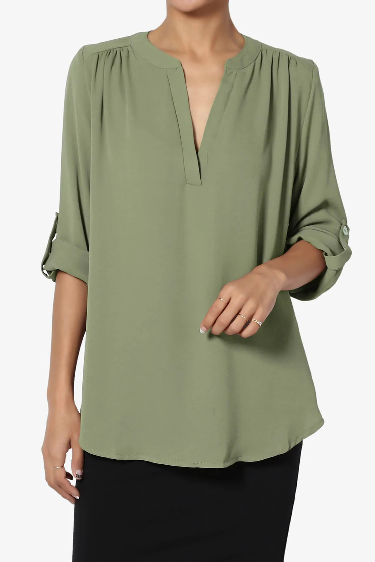 Alia Shirred Split Neck Blouse