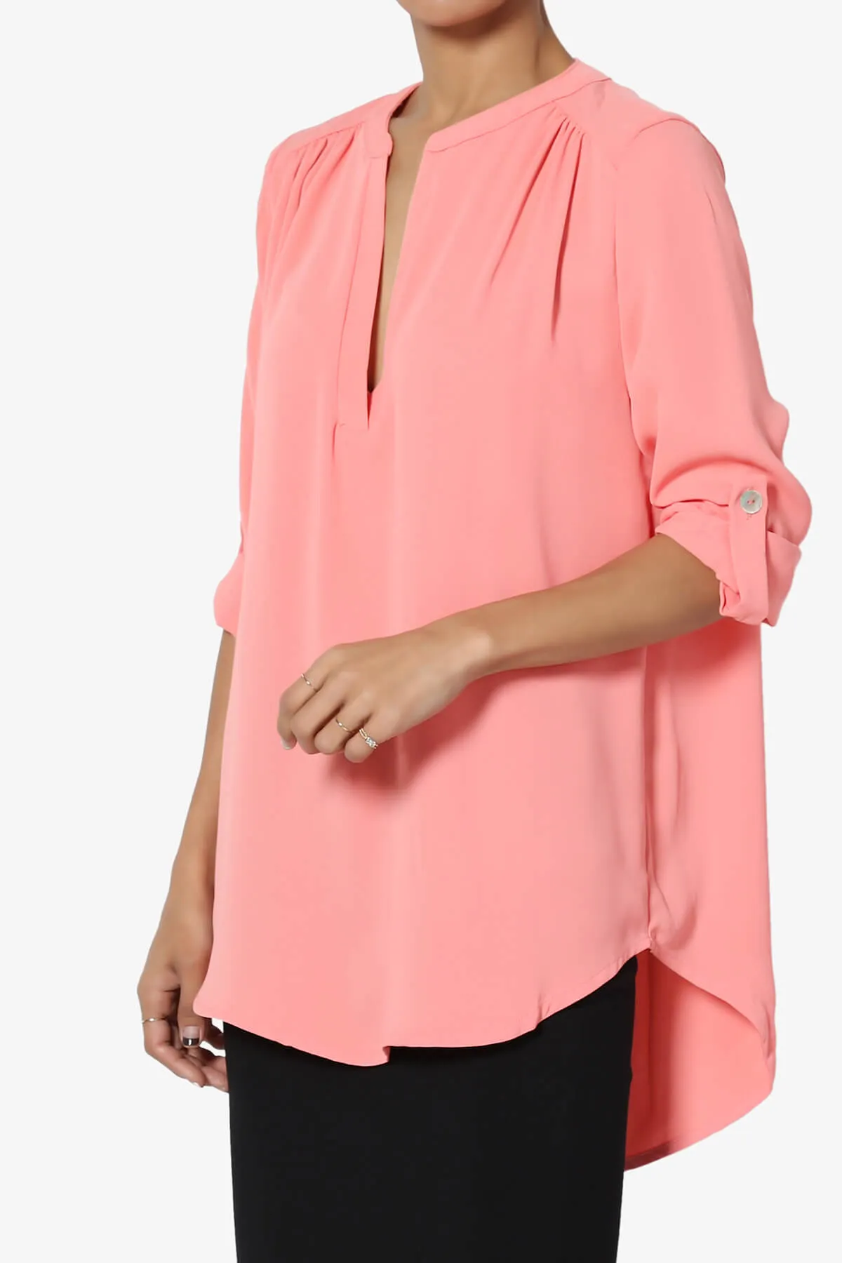 Alia Shirred Split Neck Blouse