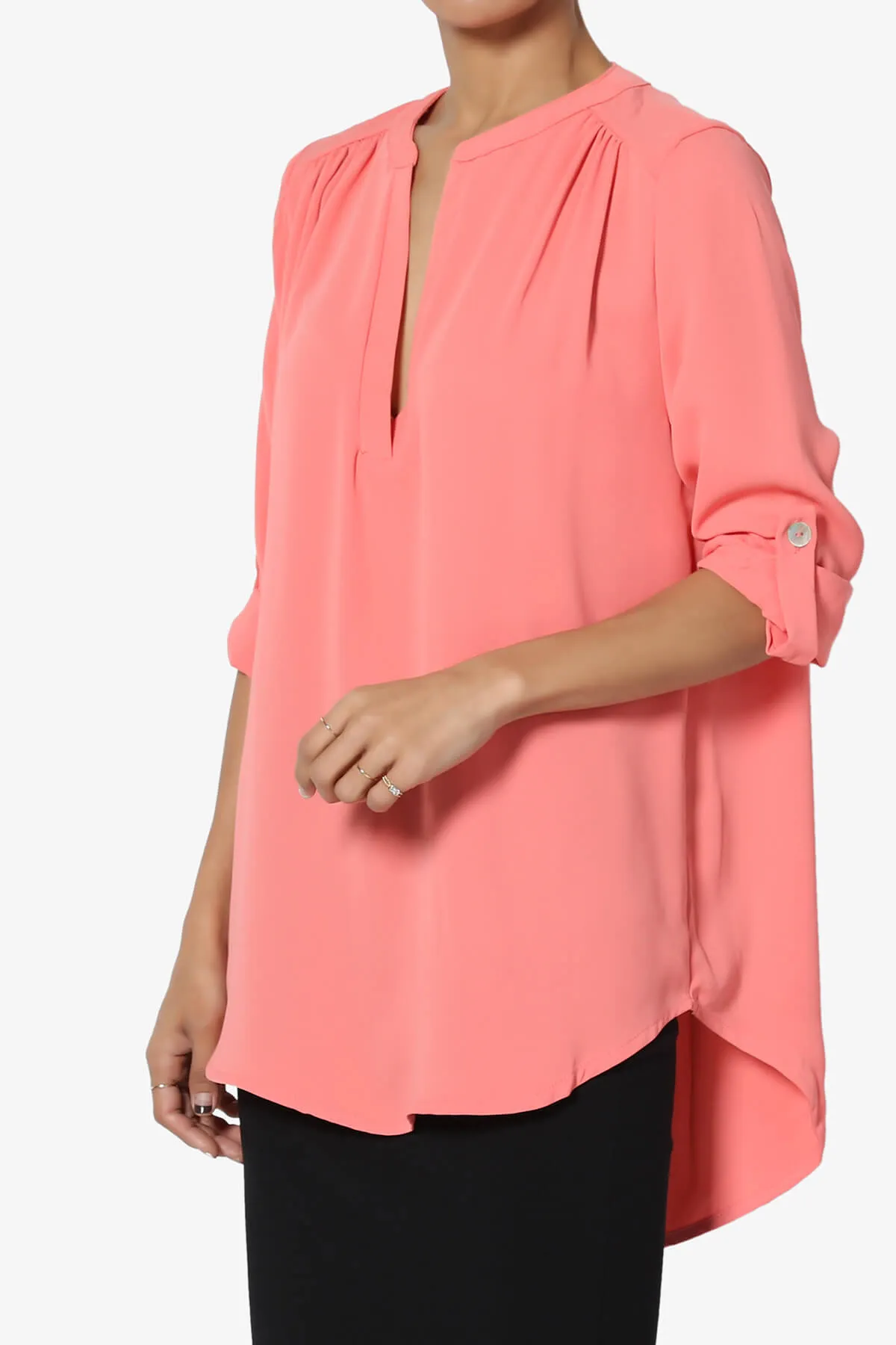 Alia Shirred Split Neck Blouse