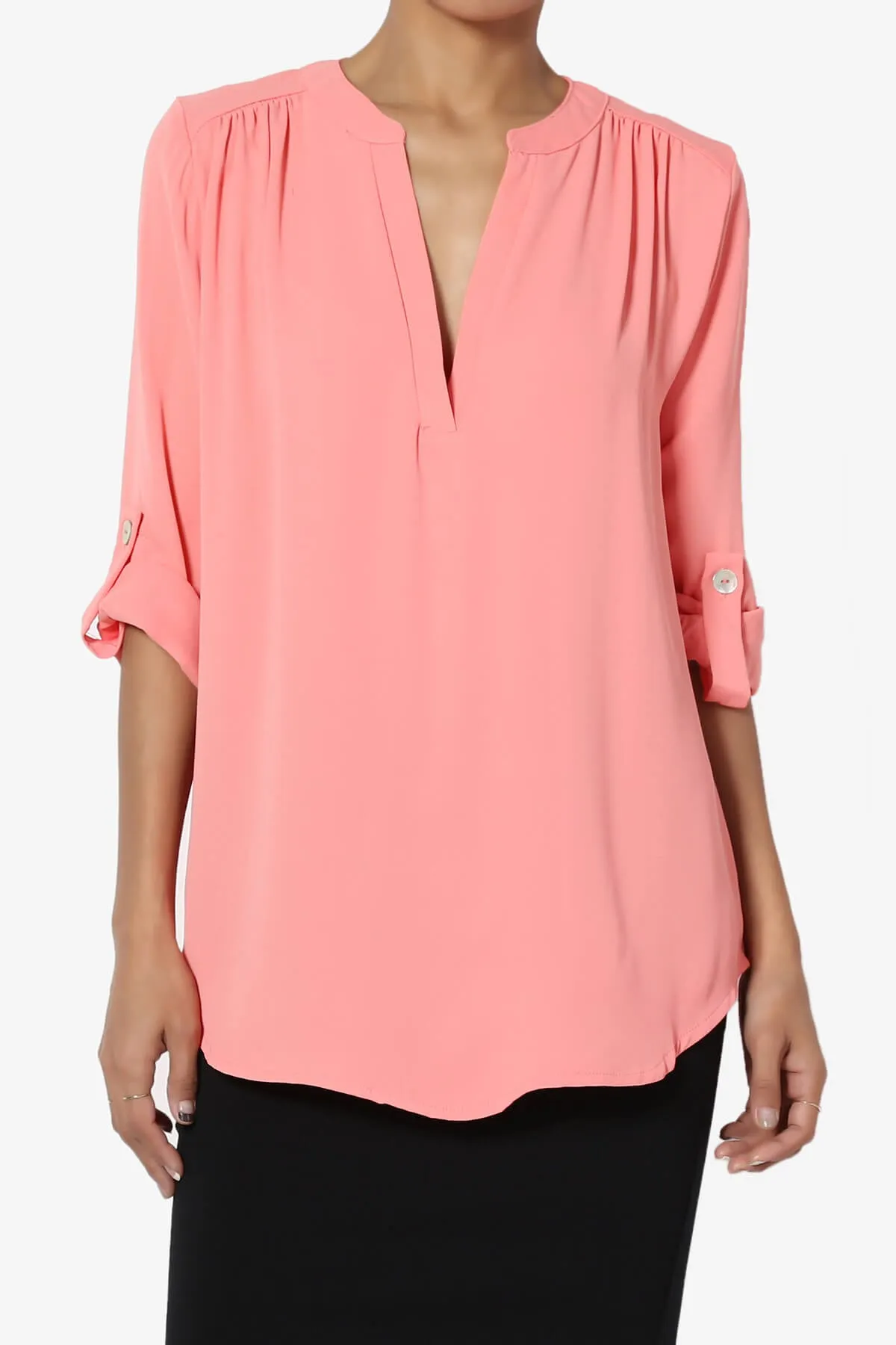 Alia Shirred Split Neck Blouse