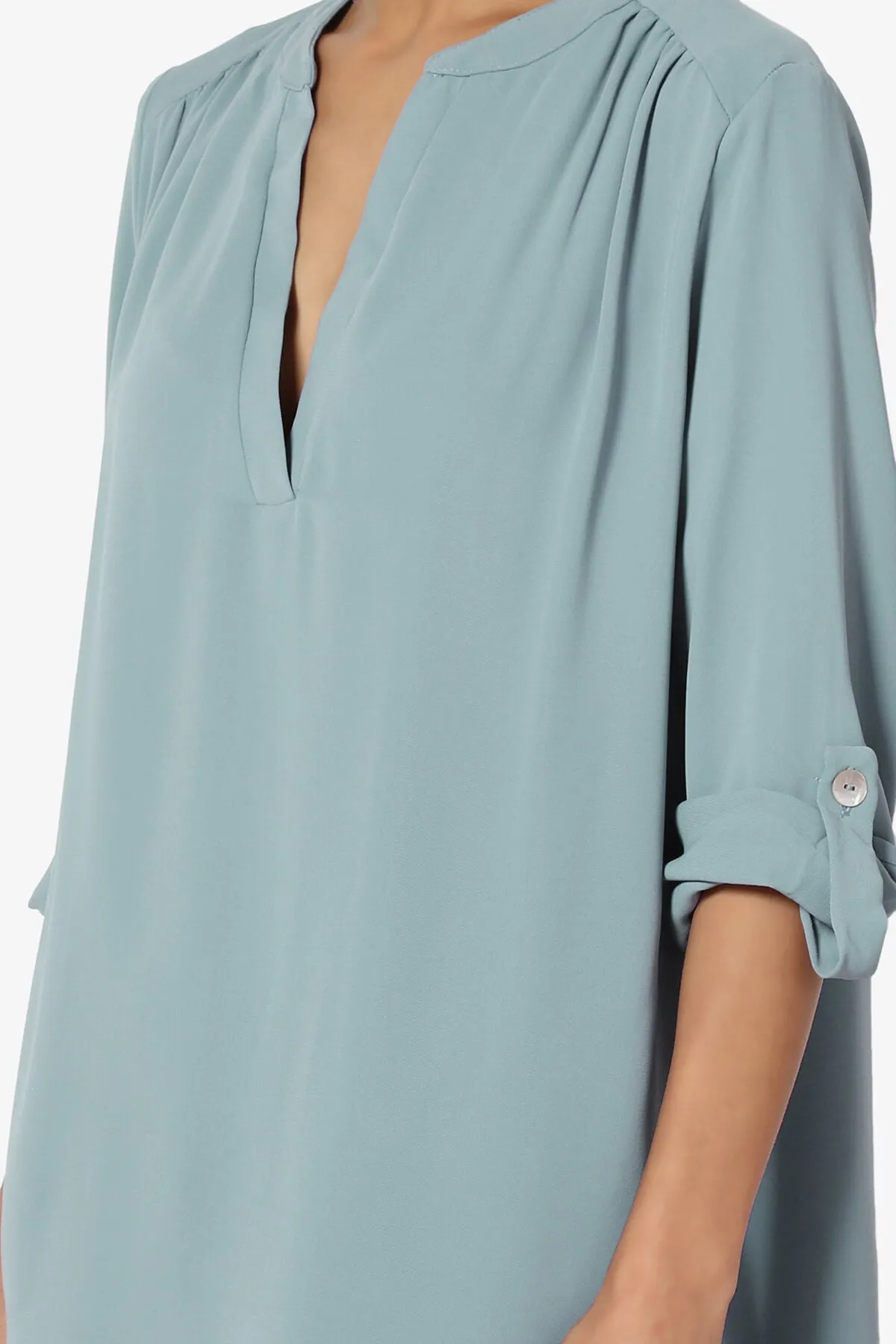 Alia Shirred Split Neck Blouse