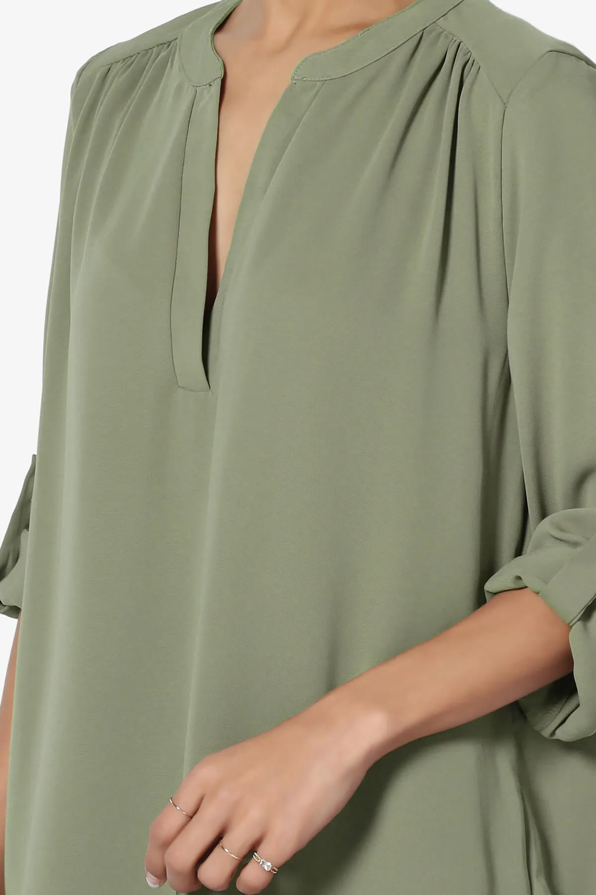 Alia Shirred Split Neck Blouse