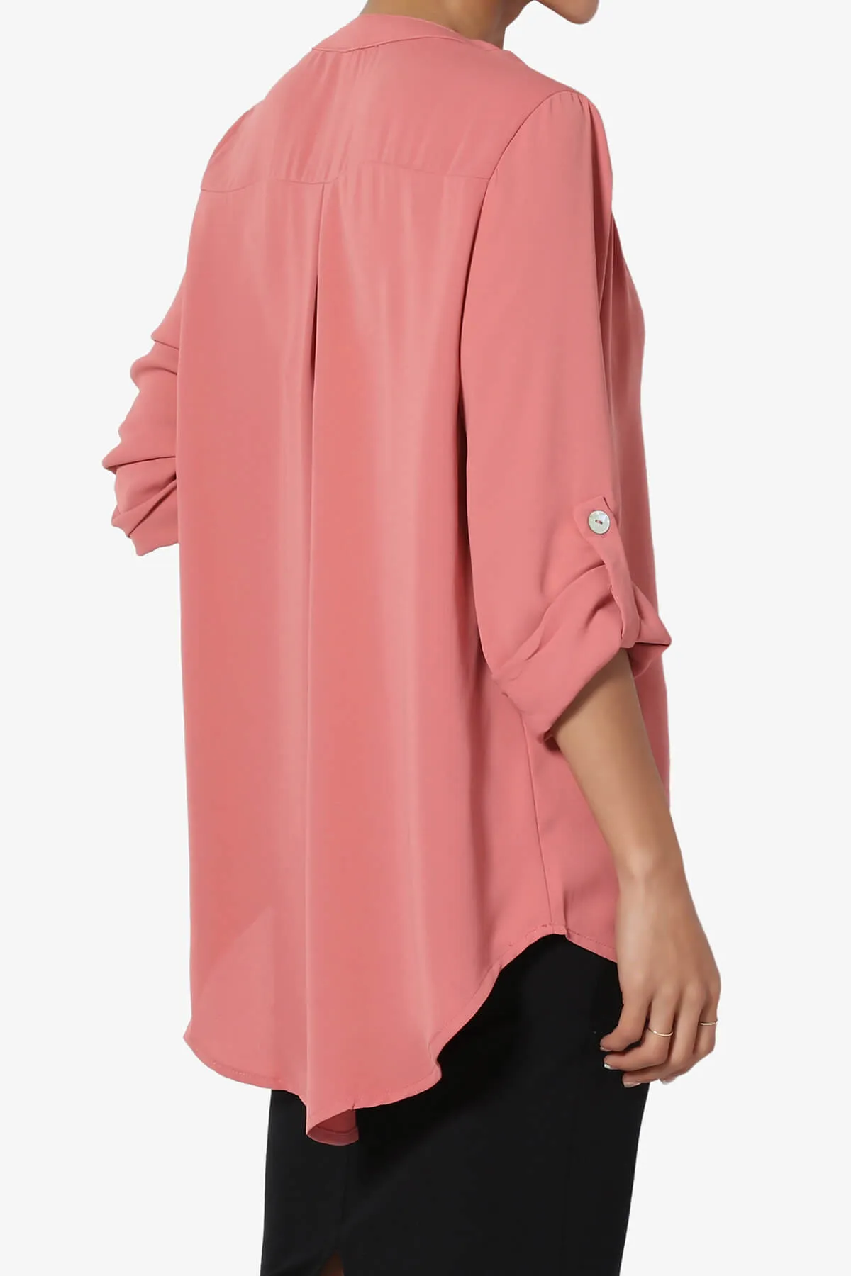 Alia Shirred Split Neck Blouse