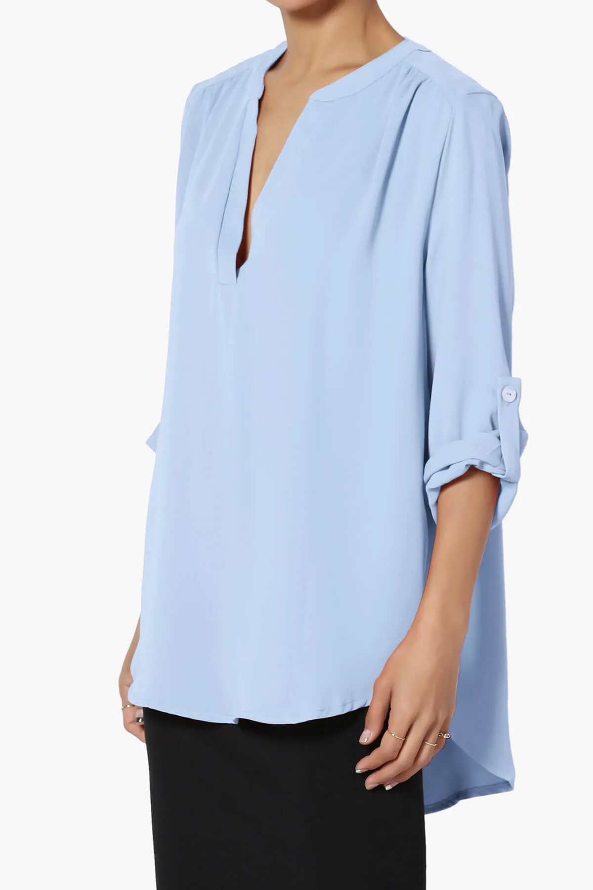 Alia Shirred Split Neck Blouse