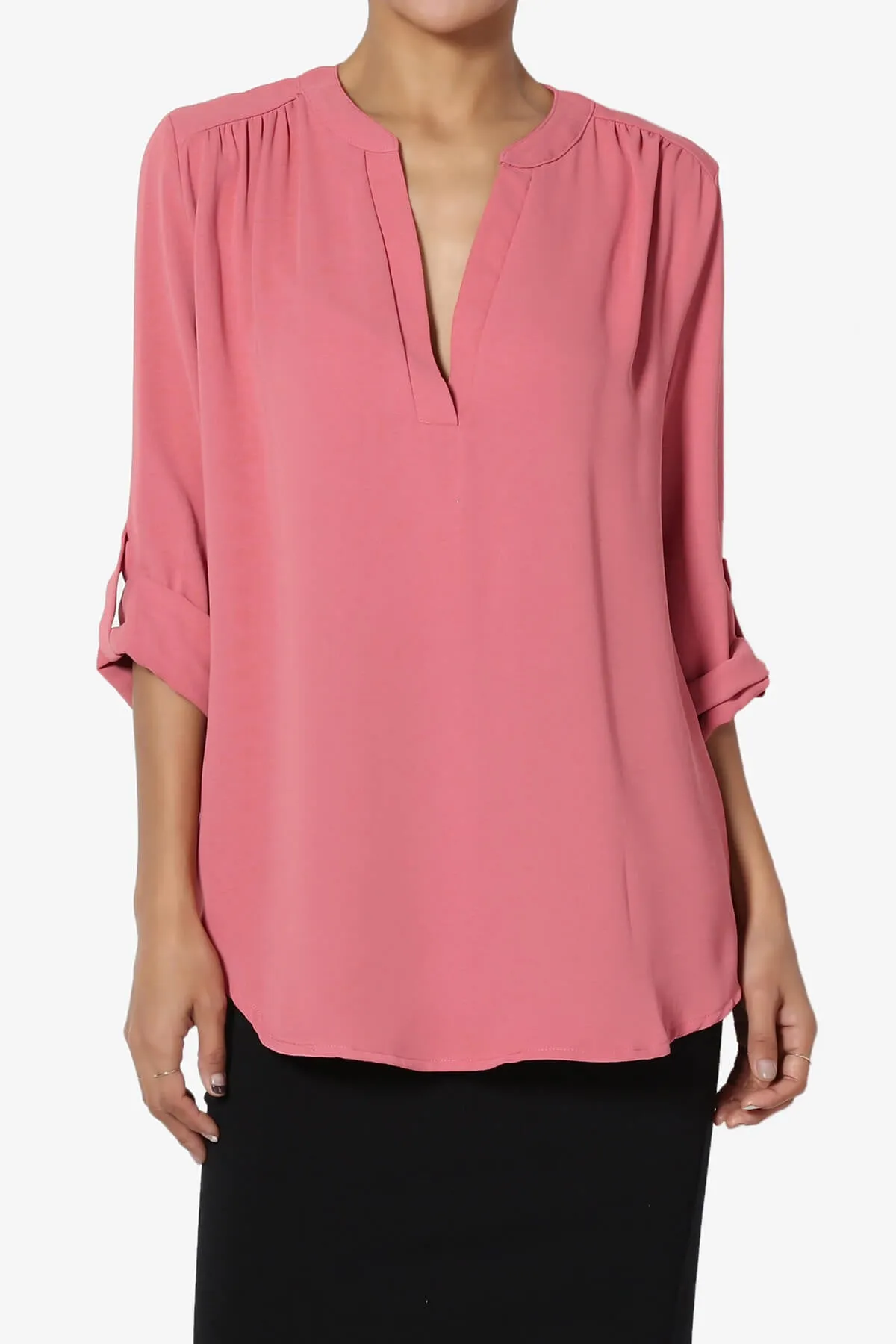 Alia Shirred Split Neck Blouse