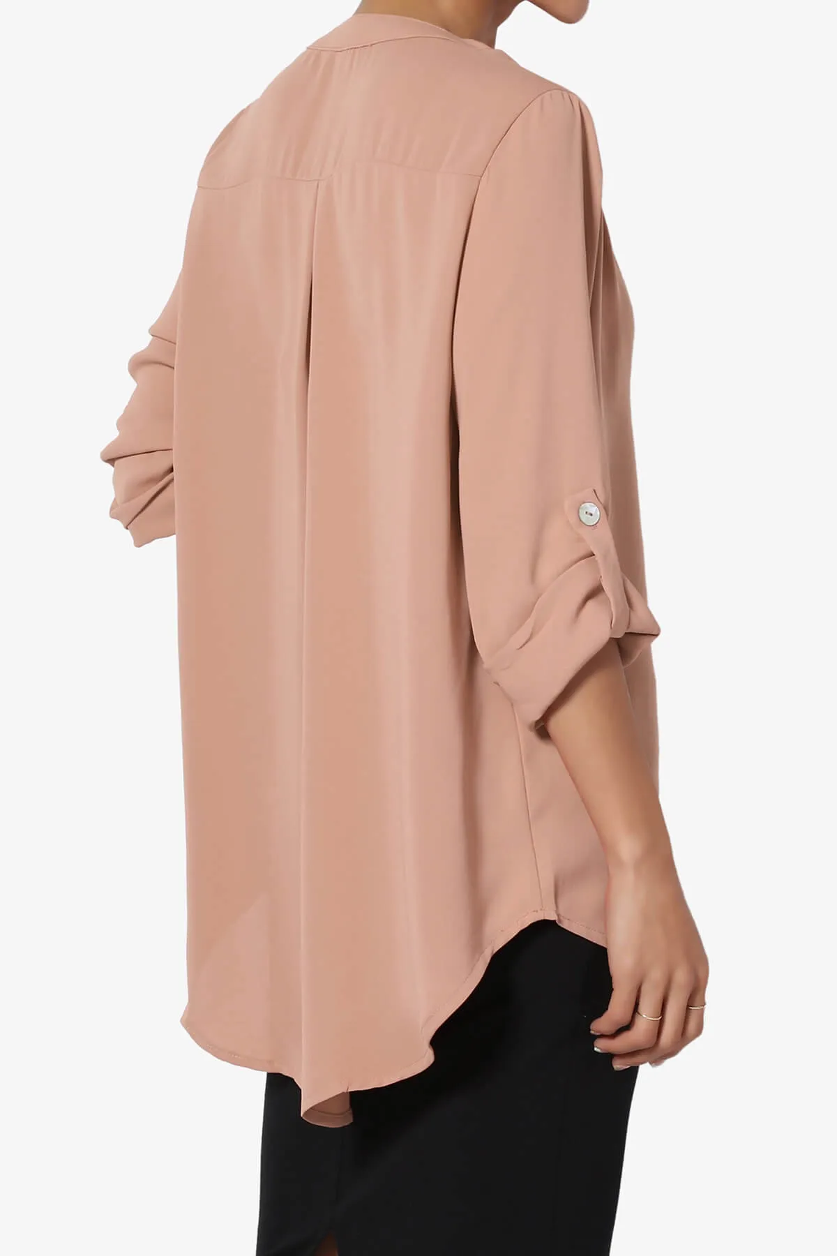 Alia Shirred Split Neck Blouse