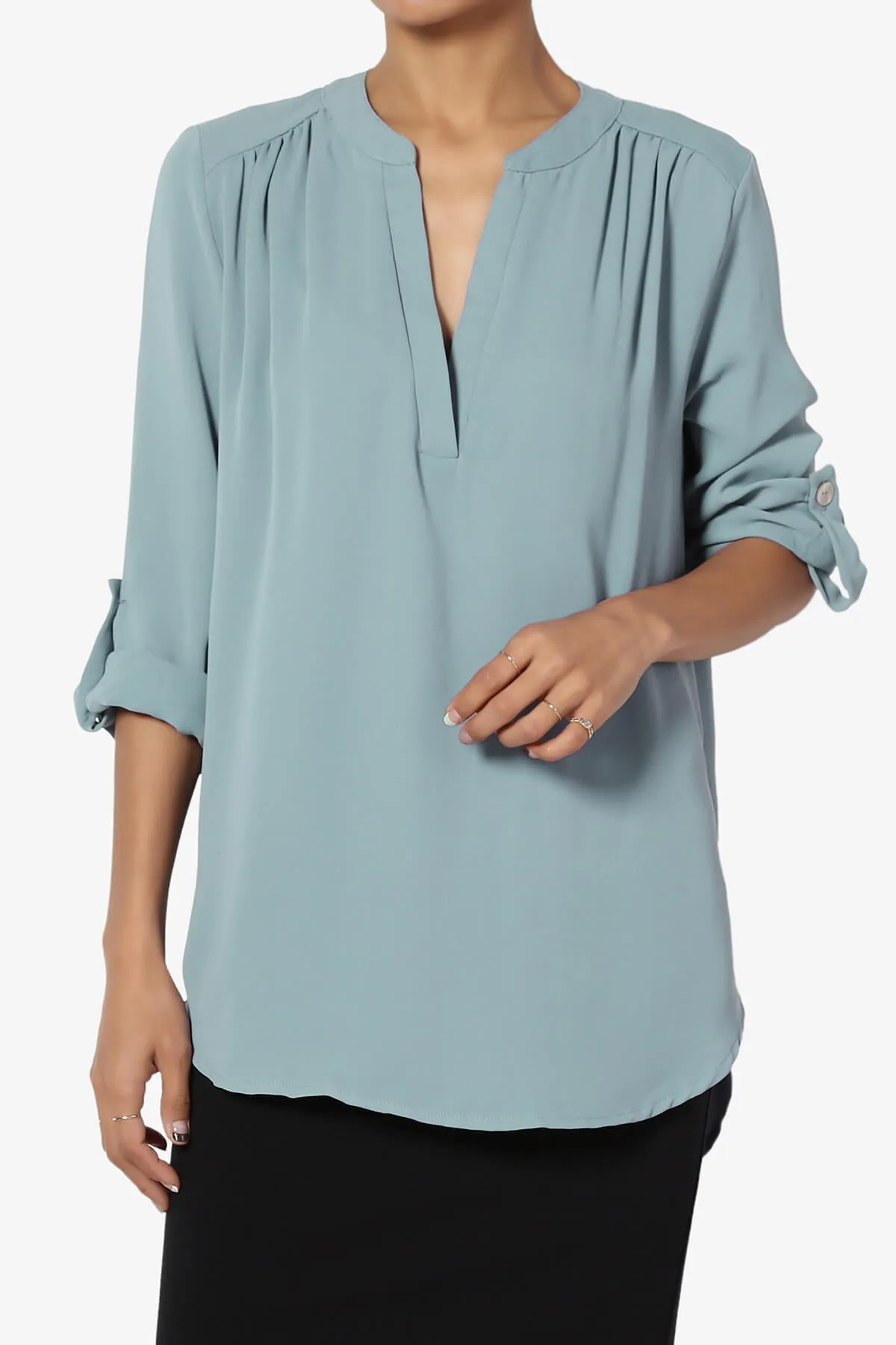 Alia Shirred Split Neck Blouse