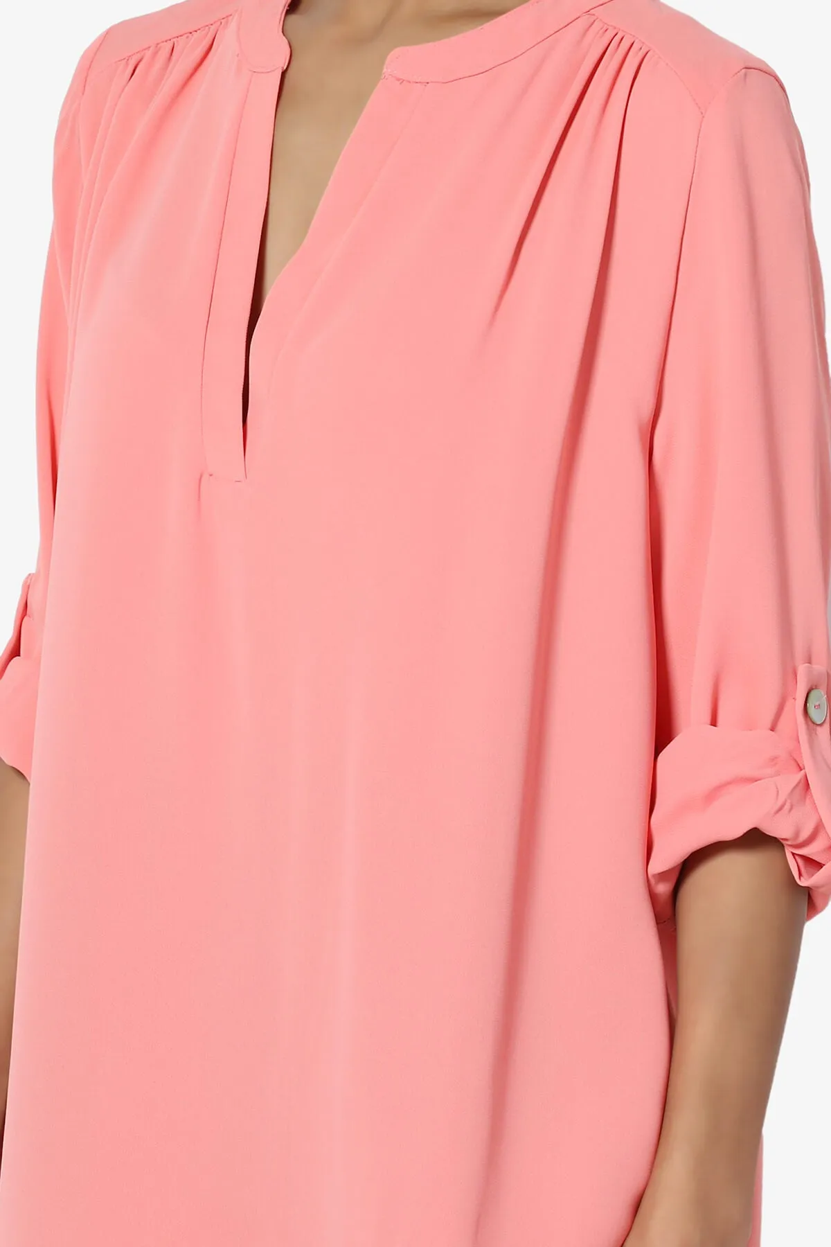 Alia Shirred Split Neck Blouse