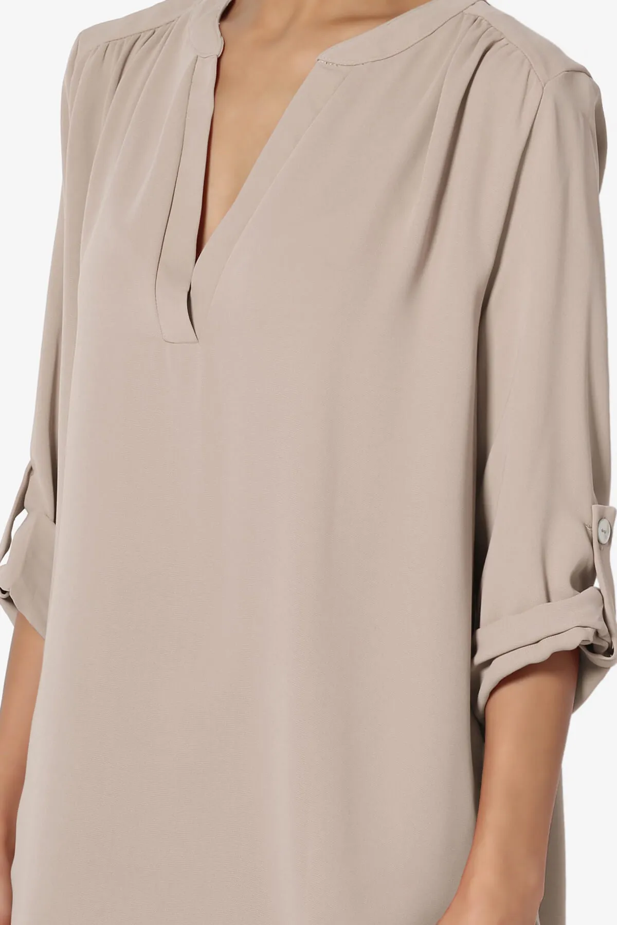 Alia Shirred Split Neck Blouse