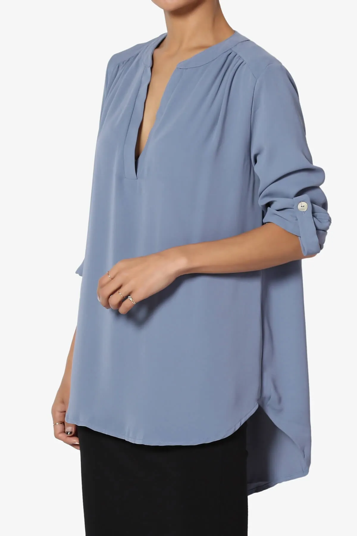 Alia Shirred Split Neck Blouse