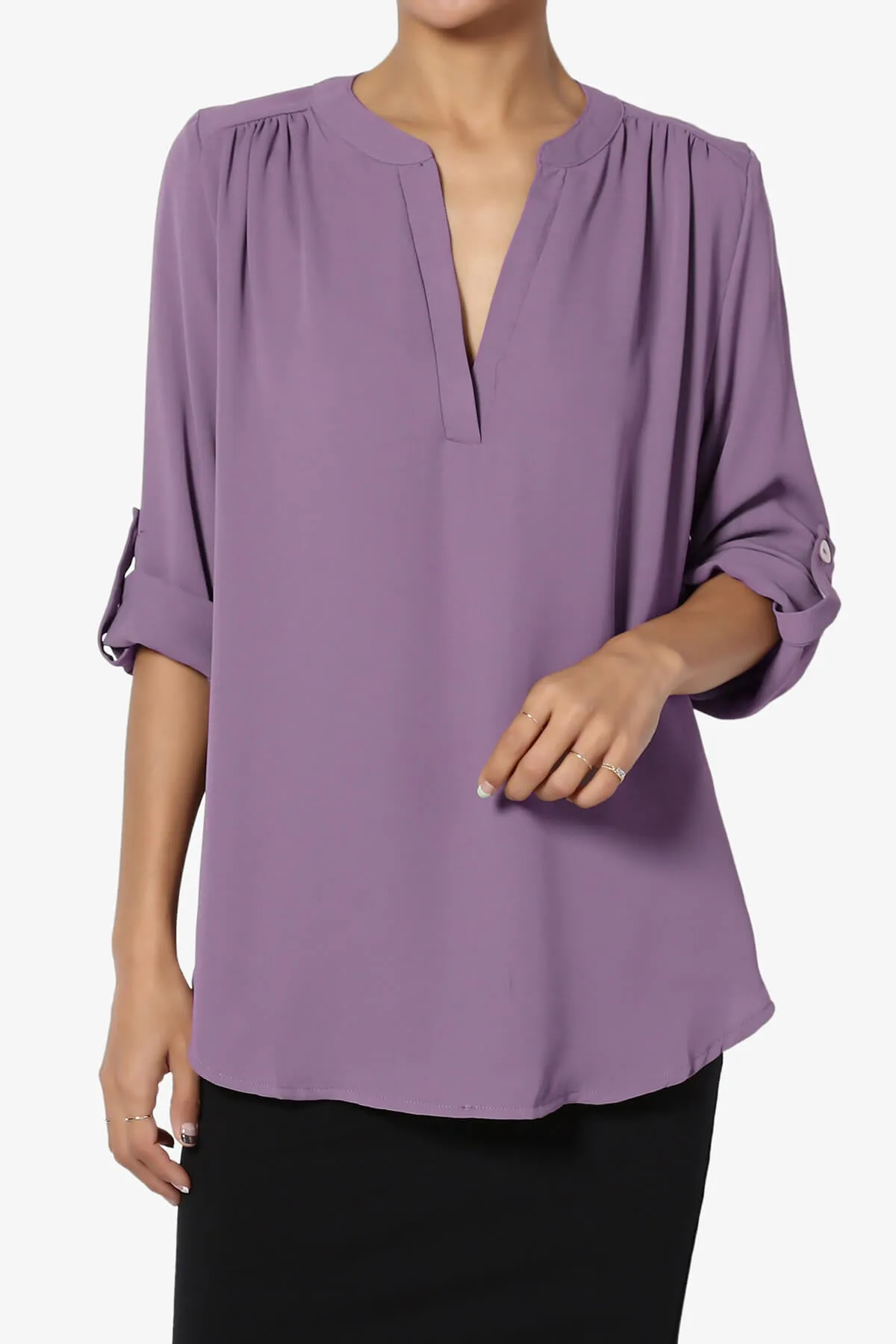 Alia Shirred Split Neck Blouse