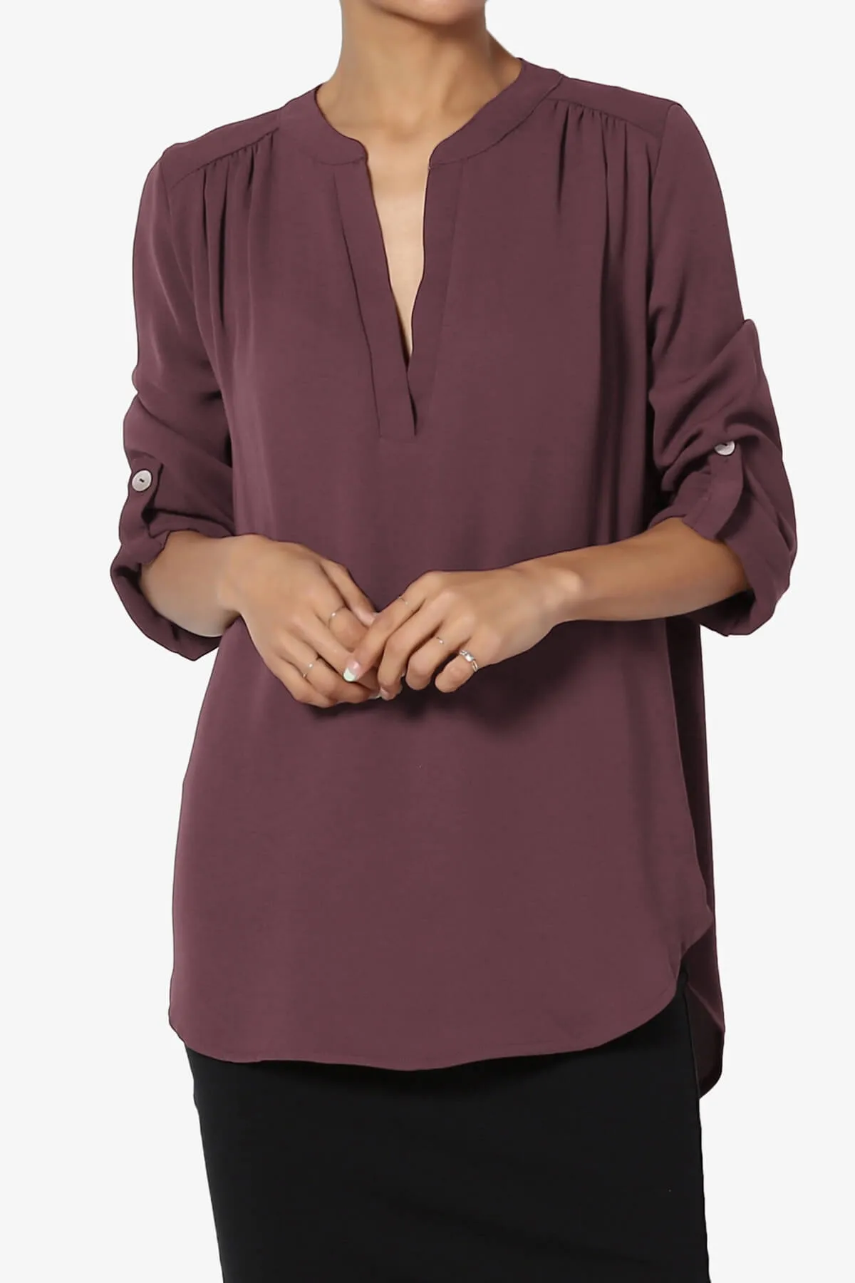 Alia Shirred Split Neck Blouse