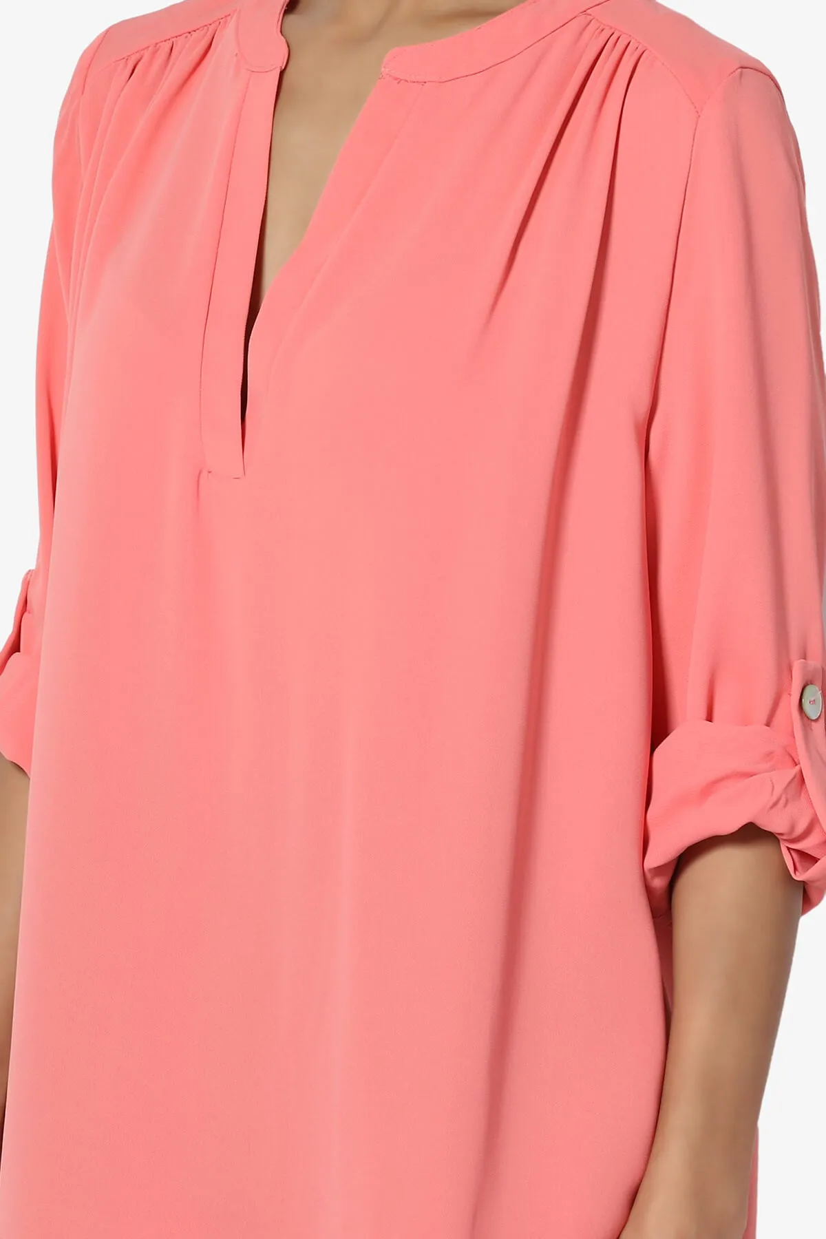 Alia Shirred Split Neck Blouse