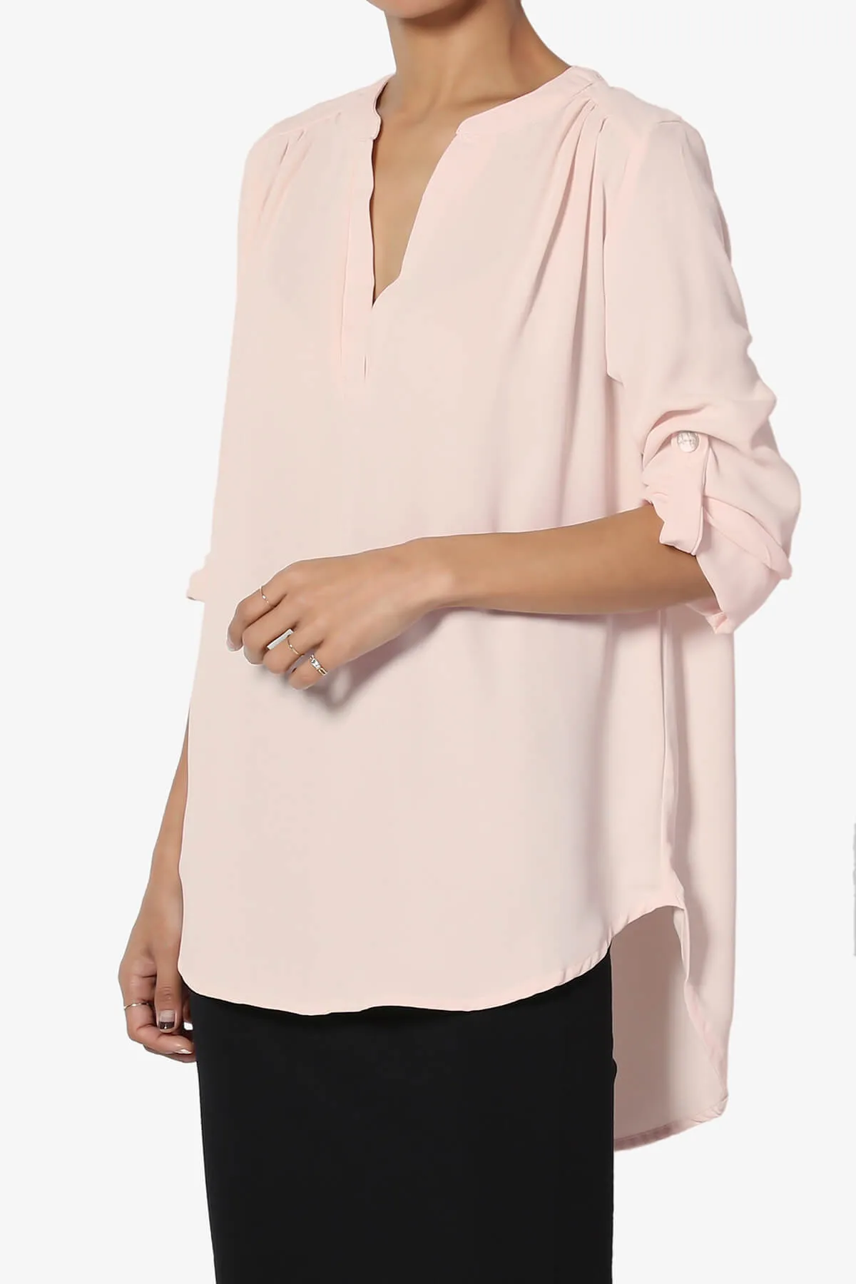 Alia Shirred Split Neck Blouse