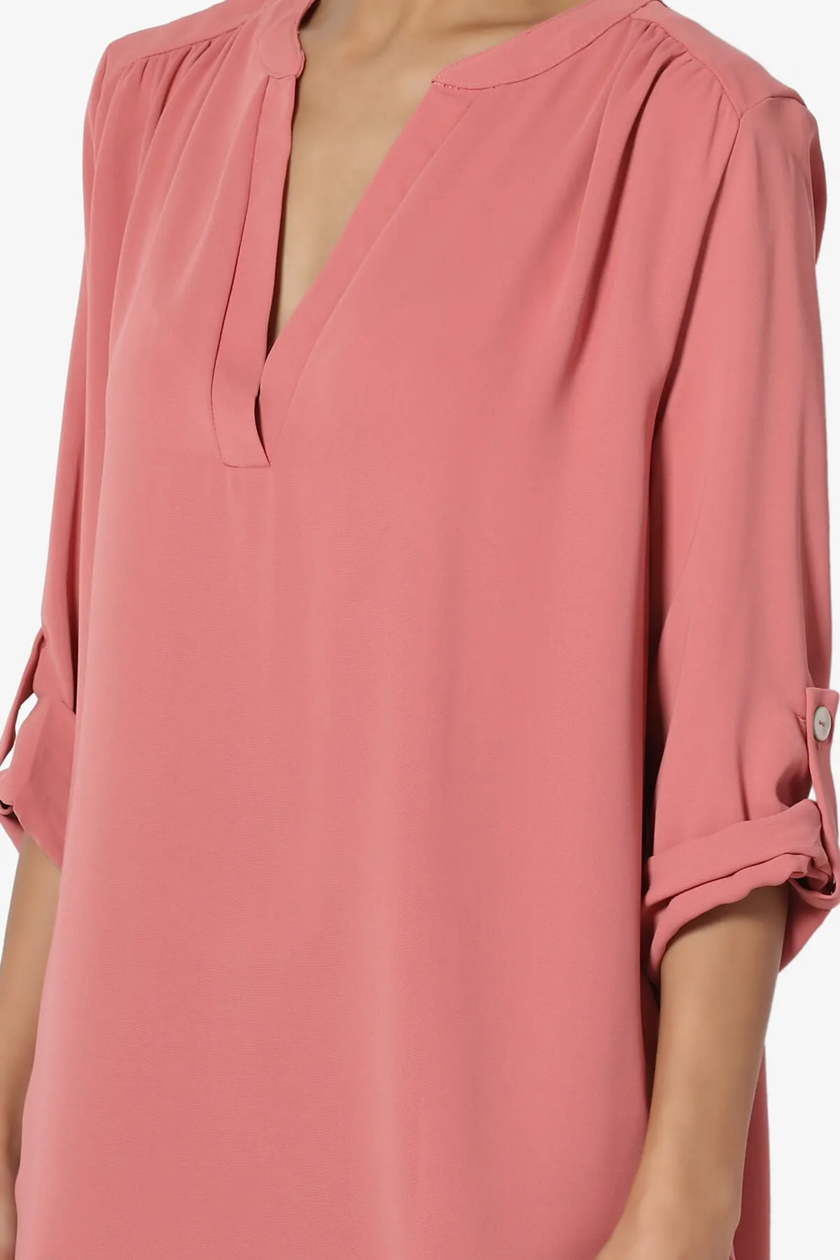 Alia Shirred Split Neck Blouse