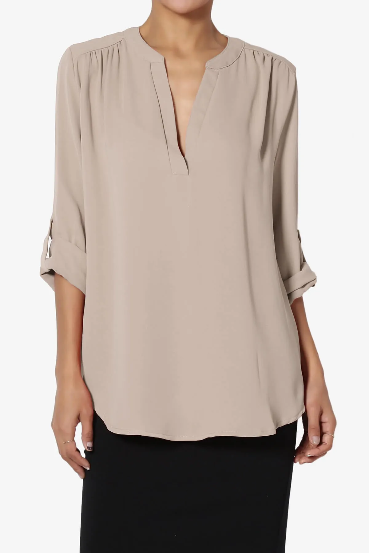 Alia Shirred Split Neck Blouse