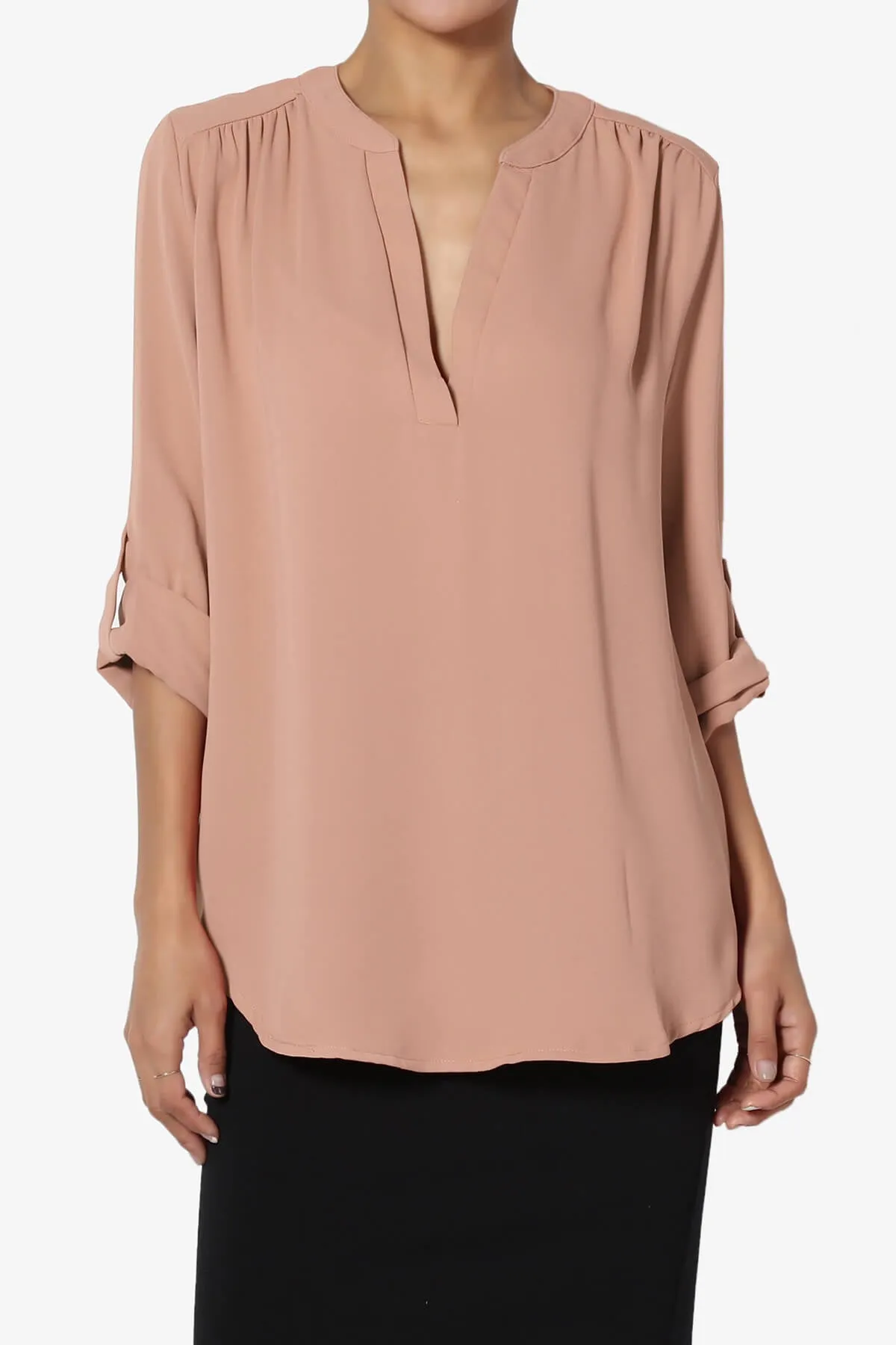 Alia Shirred Split Neck Blouse