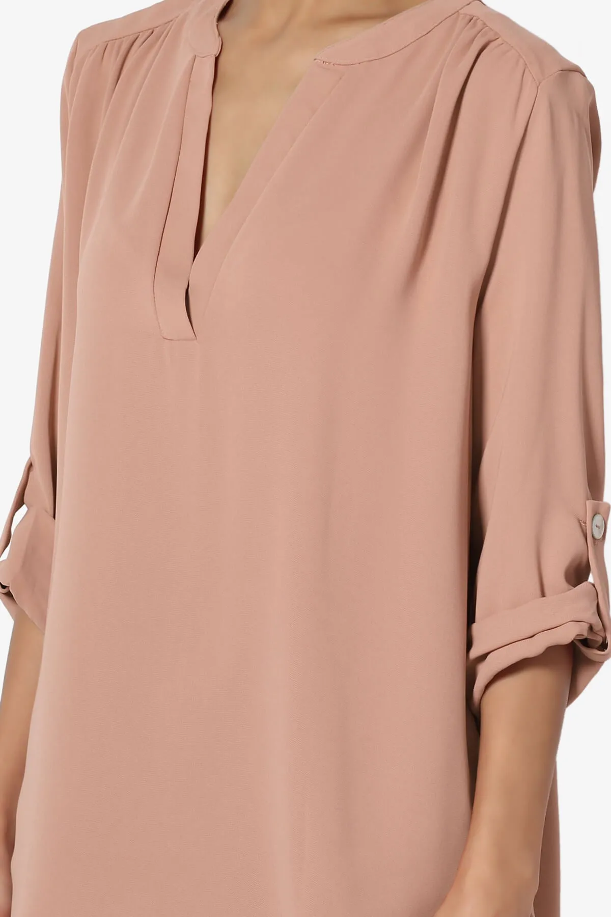 Alia Shirred Split Neck Blouse