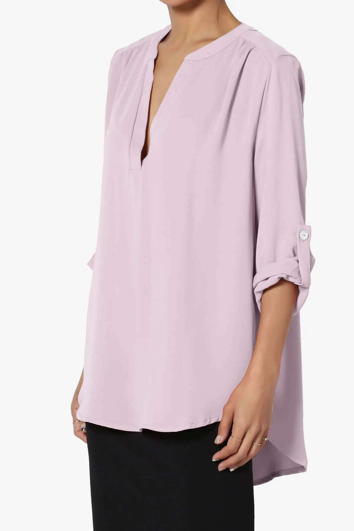 Alia Shirred Split Neck Blouse