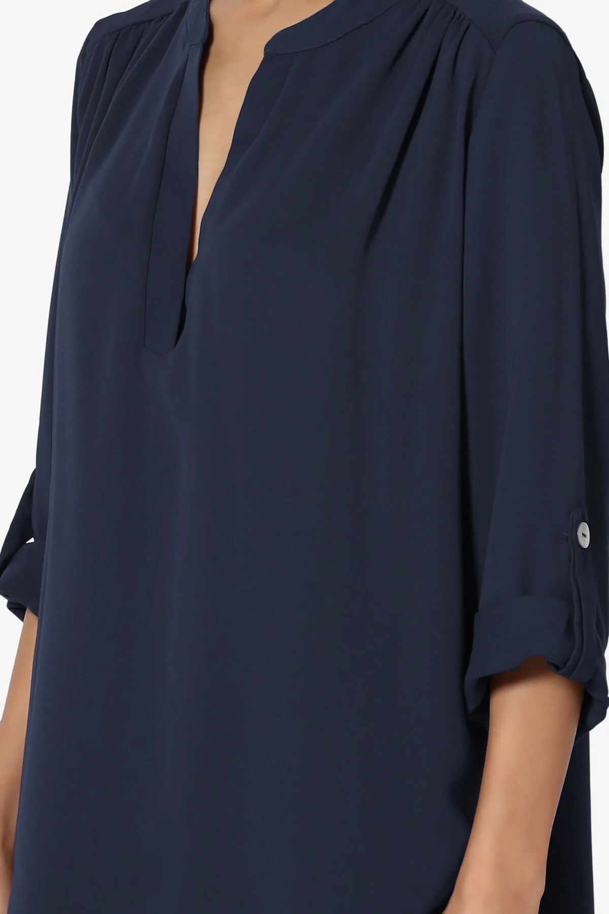 Alia Shirred Split Neck Blouse