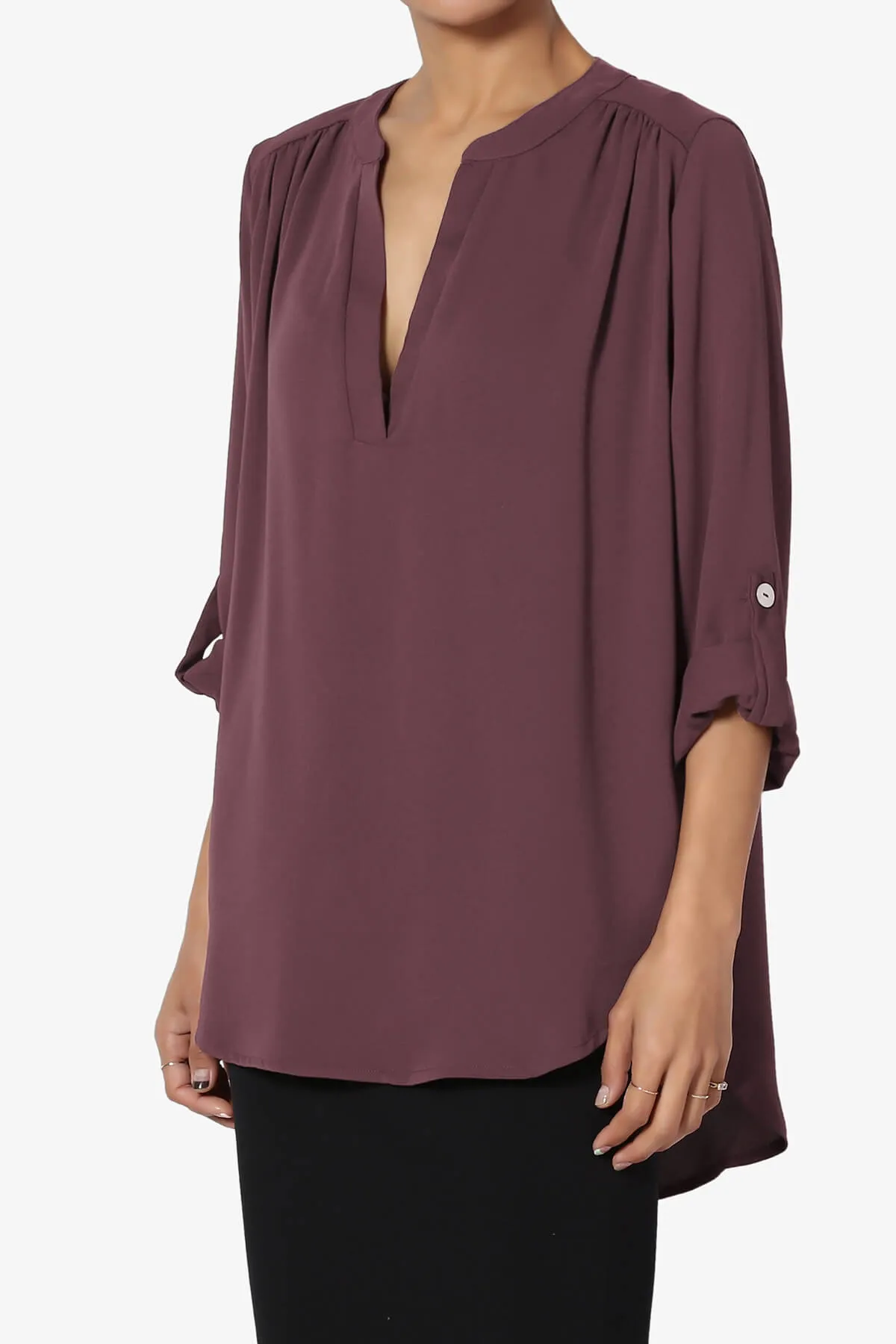 Alia Shirred Split Neck Blouse